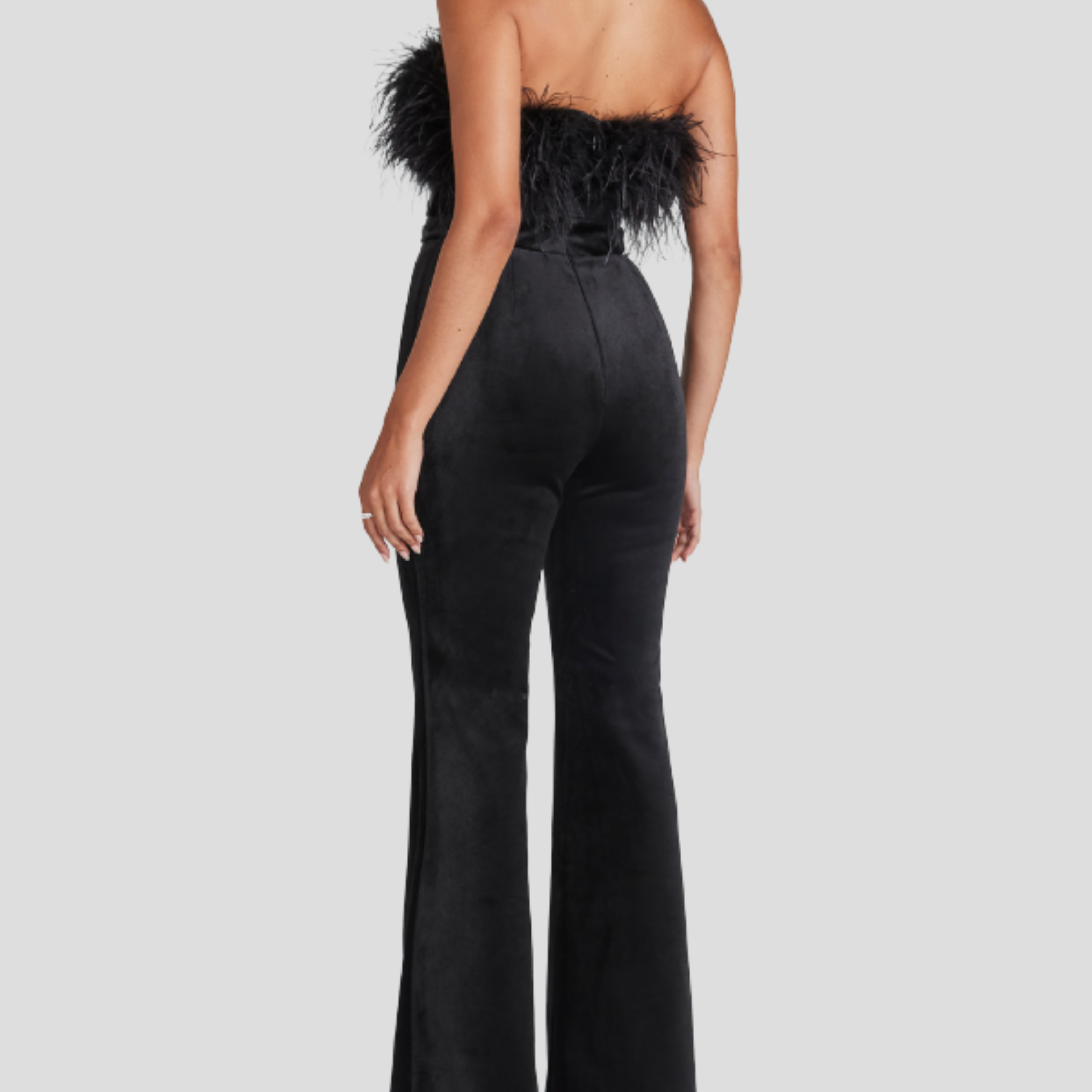 Women Jumpsuit | Strapless Neckline & Feather Trim Detail for Daily Wear