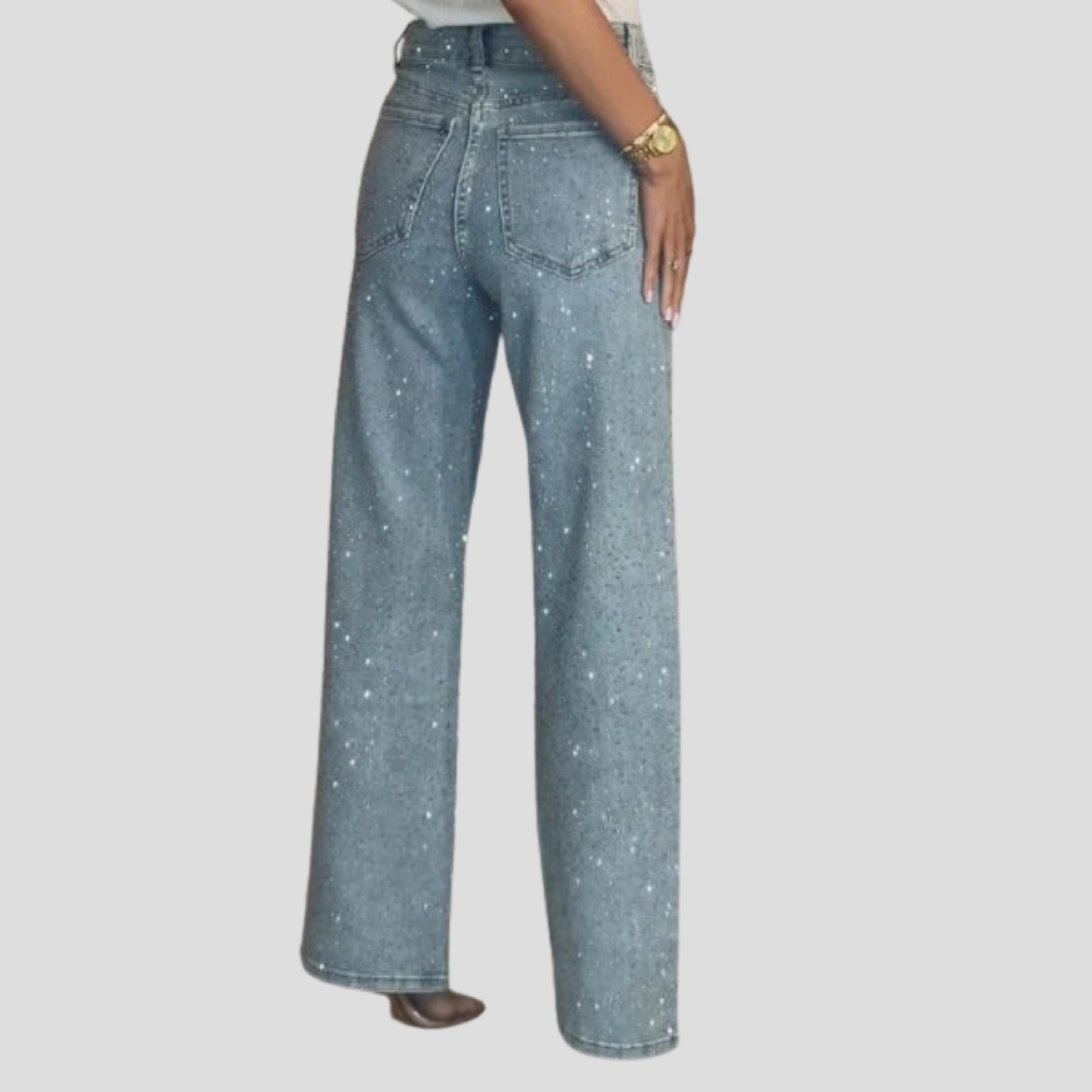 Women Straight Jeans | High-Waist Design & Diamante Embellished Silhouette for Evening Wear