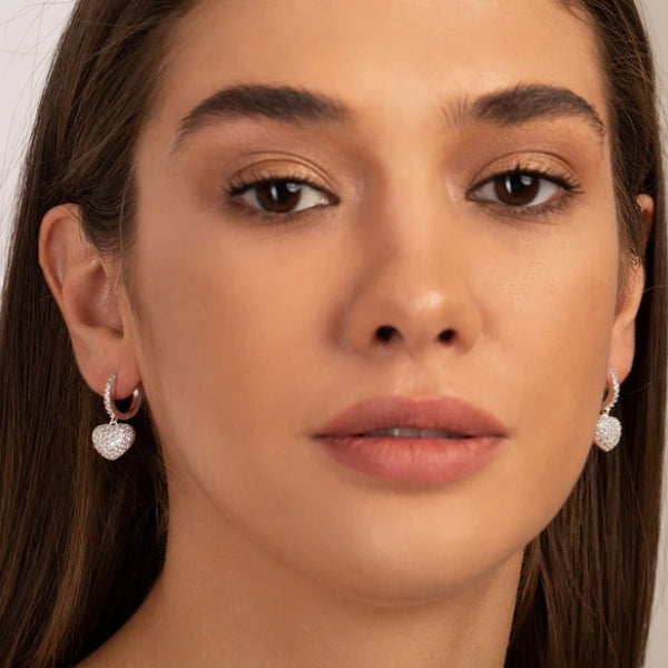 Women Drop Earrings | Heart Charm Silhouette & Pavé Surface Pattern for Daily and Evening Styling