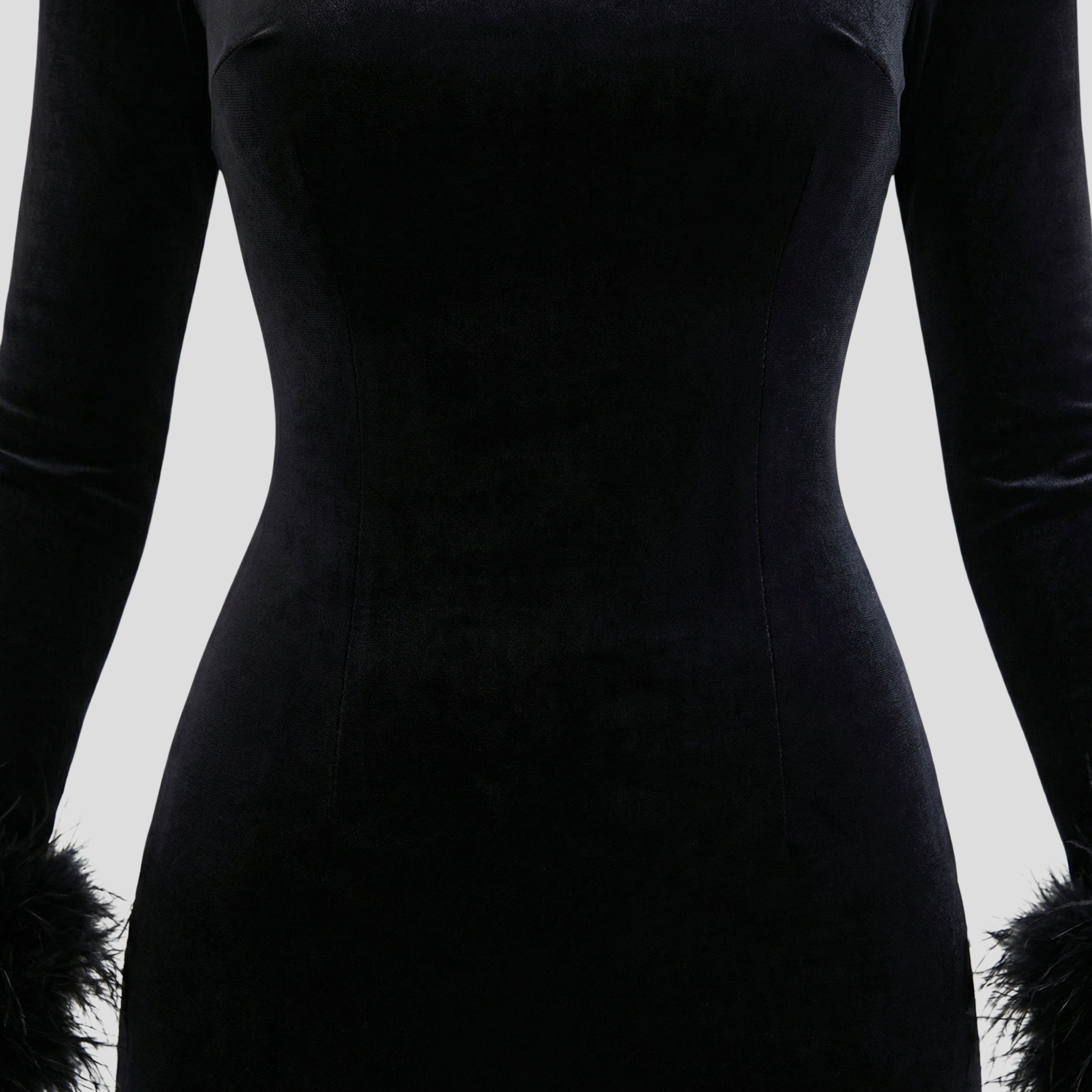 Women Mini Dress | Long Sleeve Silhouette & Feather-Trim Edge Detail for Evening Wear