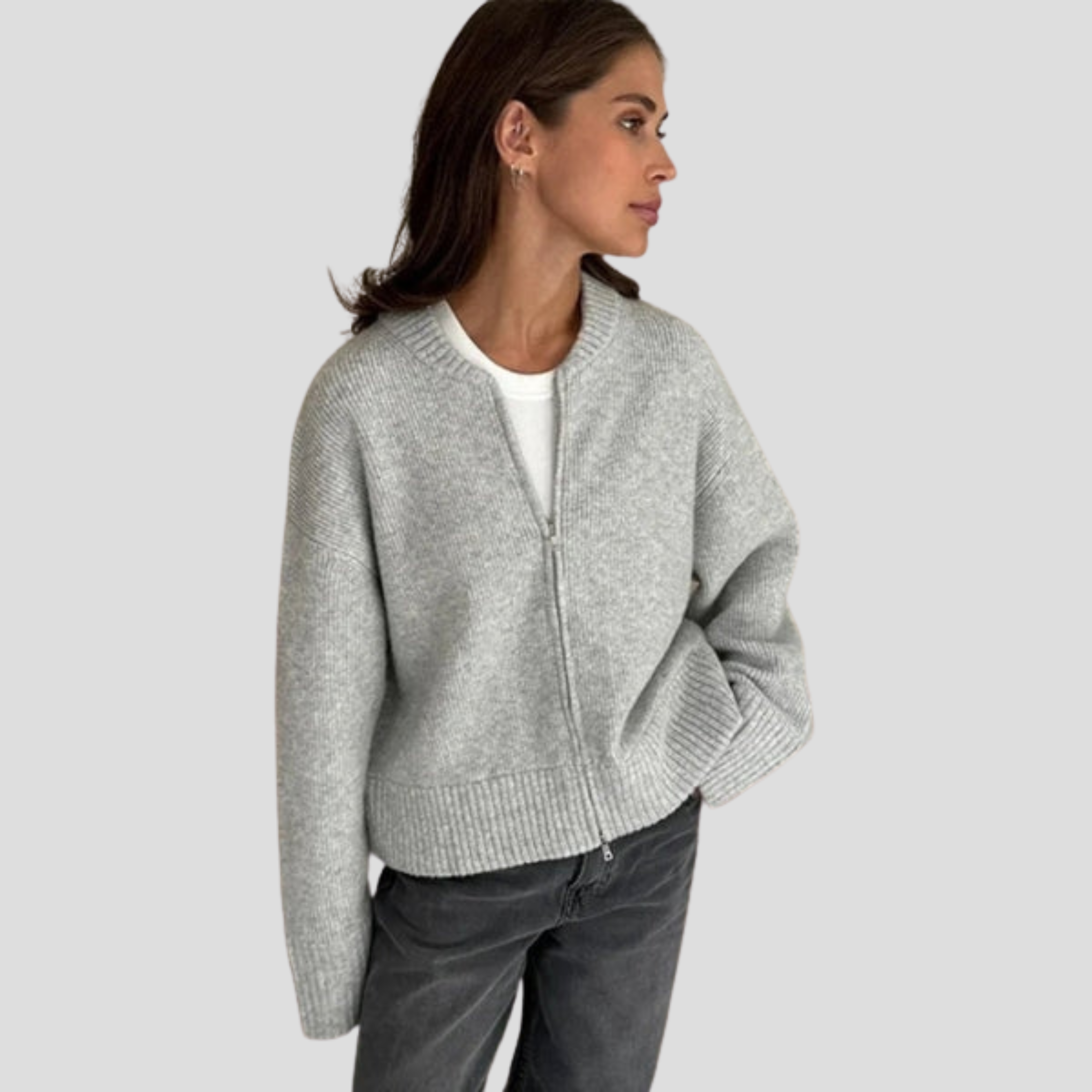 Women Cardigan | Zip Front Layout & Relaxed Silhouette for Daily Wear