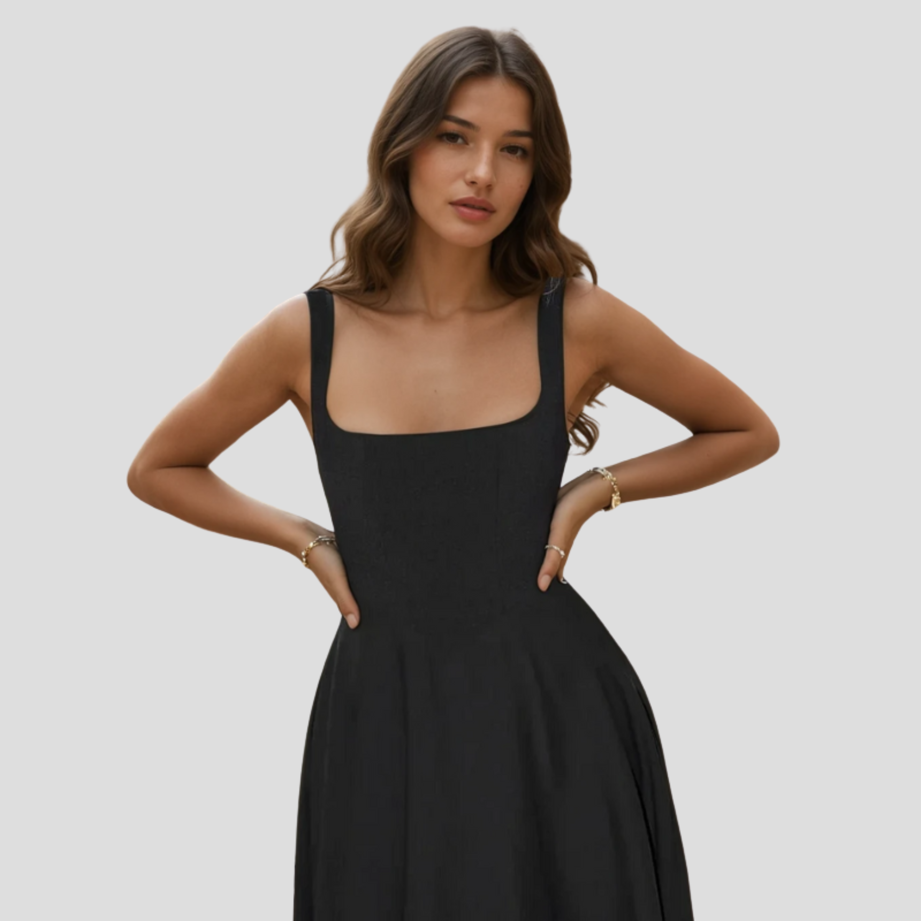 Women Midi Dress | Square Neckline Detail & A-Line Silhouette for Formal Wear