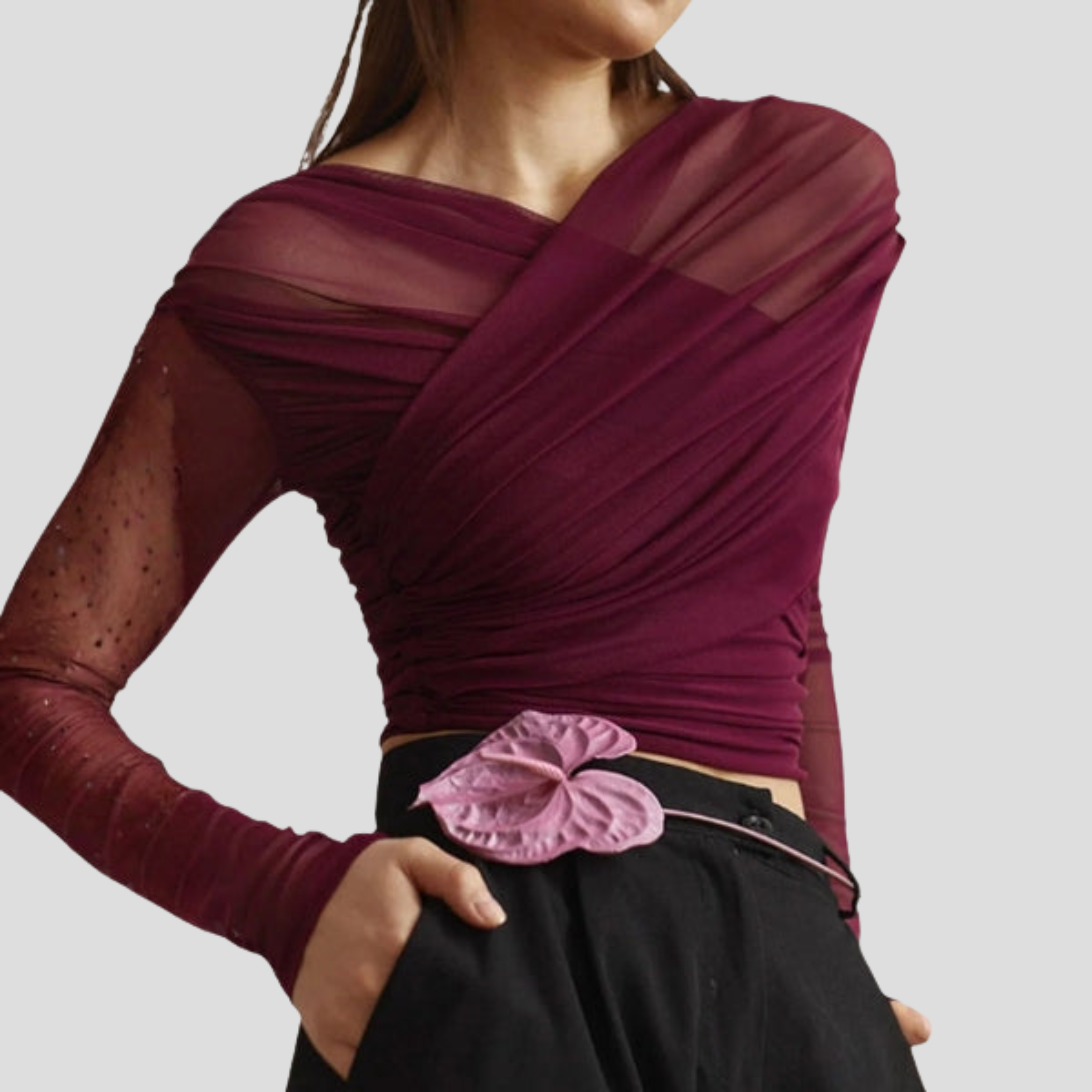 Women Top | Wrap Front Structure & Ruched Surface Design for Daily Use