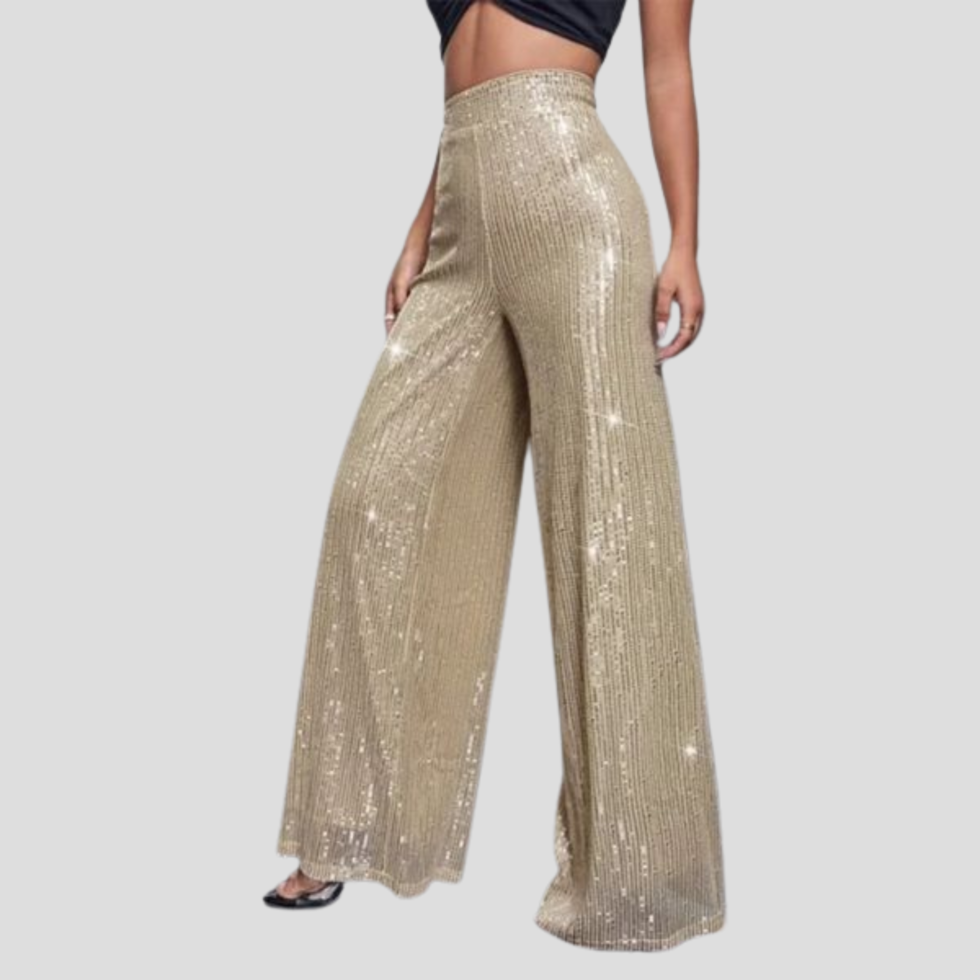 Women Pants | High-Waist Design & Wide-Leg Silhouette with Sequin Surface Detail