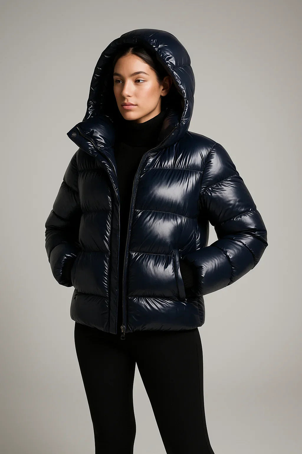Women's Glossy Puffer Jacket with Hood | Short | Modern & Stylish for Cold Days