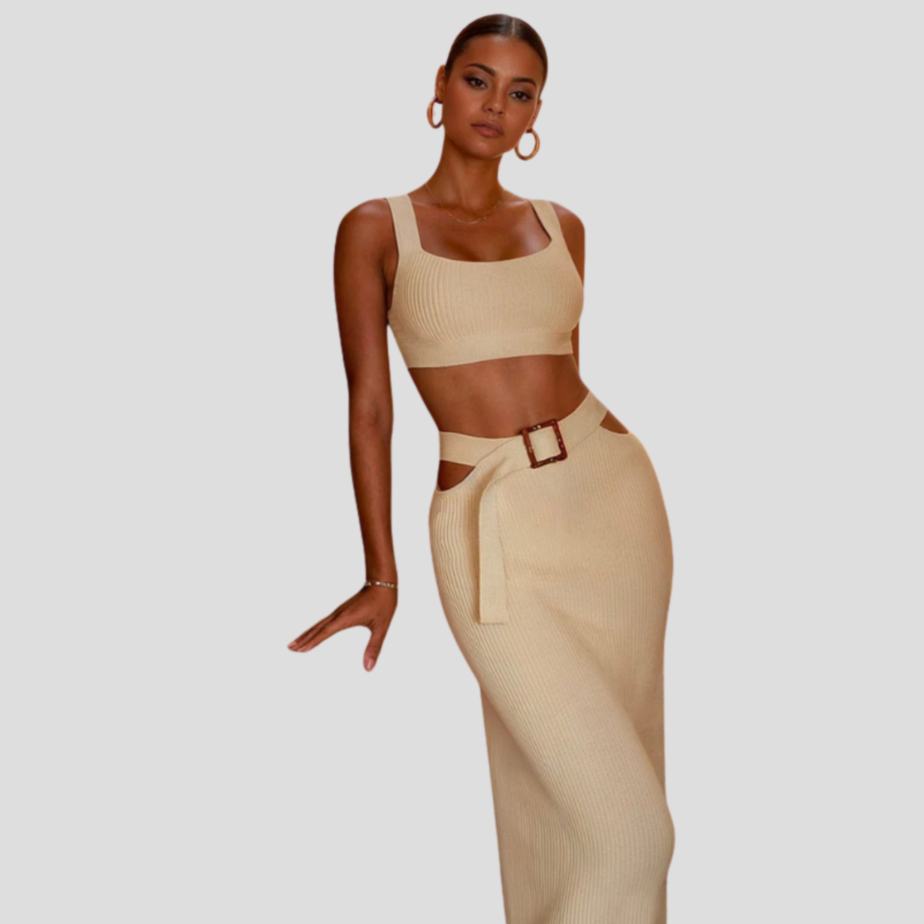 Women Two-Piece Set | Wide Strap Upper Form & High-Waist Skirt Alignment for Occasion Wear
