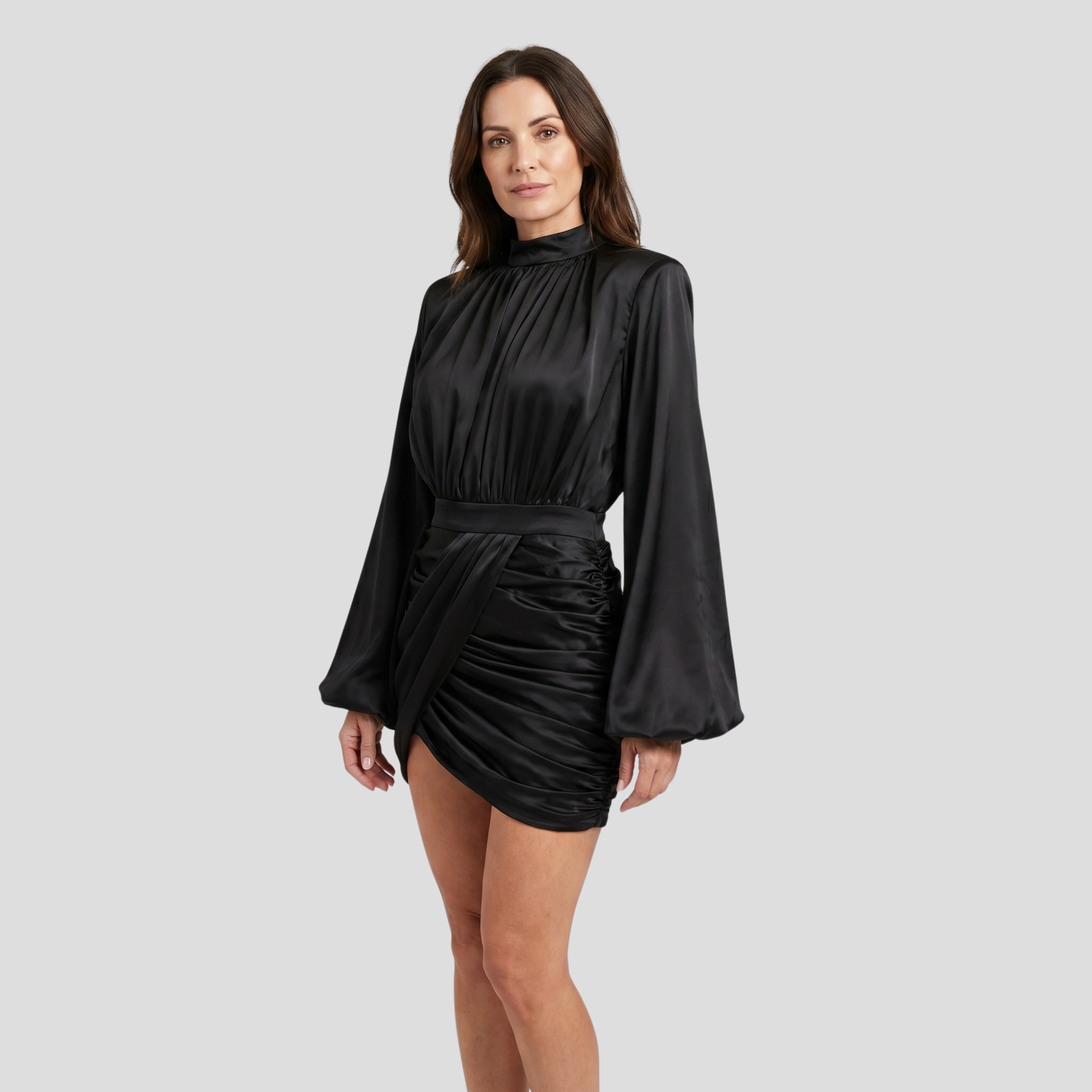 Women Mini Dress | High Neckline Form & Ruched Skirt Alignment for Occasion Wear