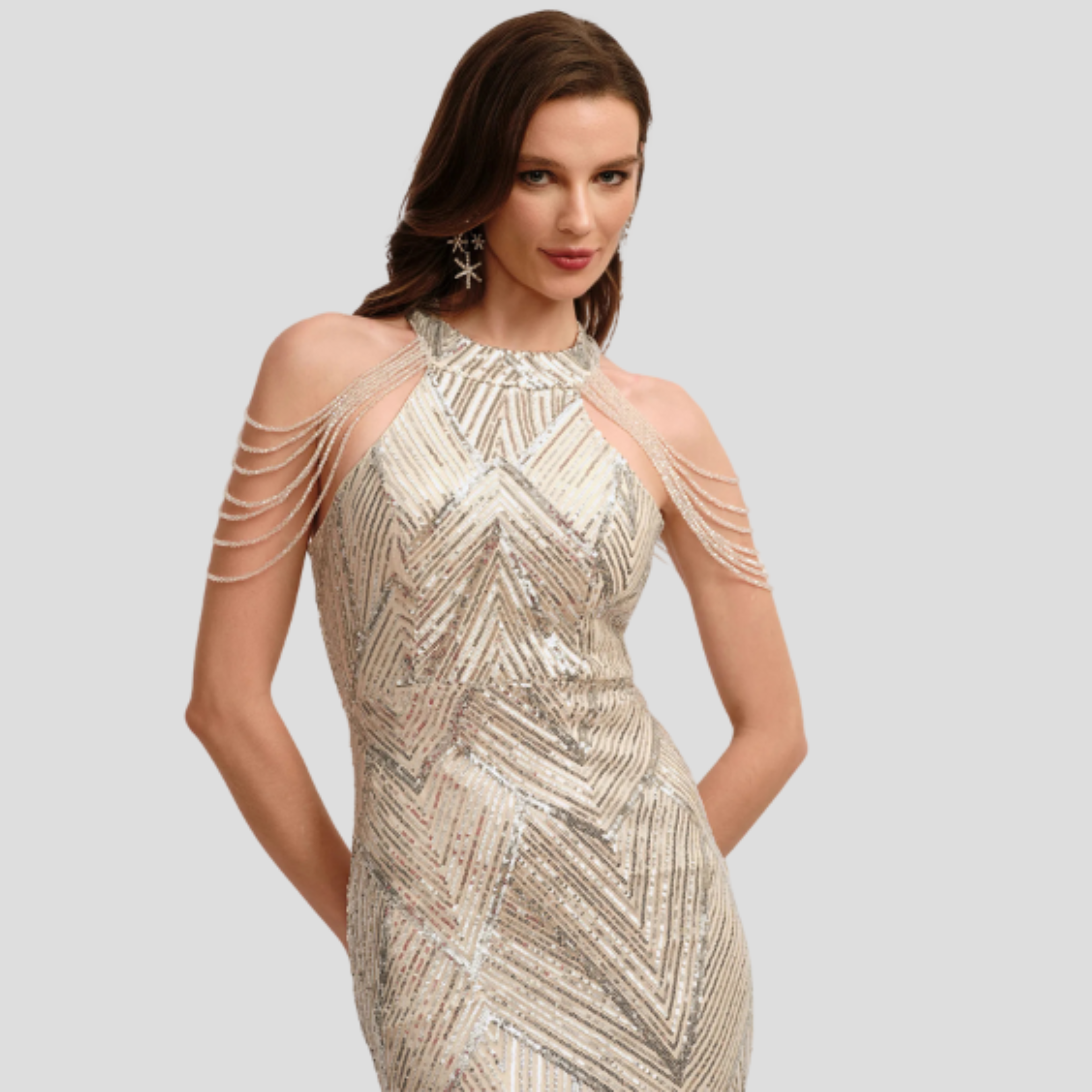 Women Evening Dress | Halter Neckline Detail & Fitted Sequin Silhouette for Formal Wear