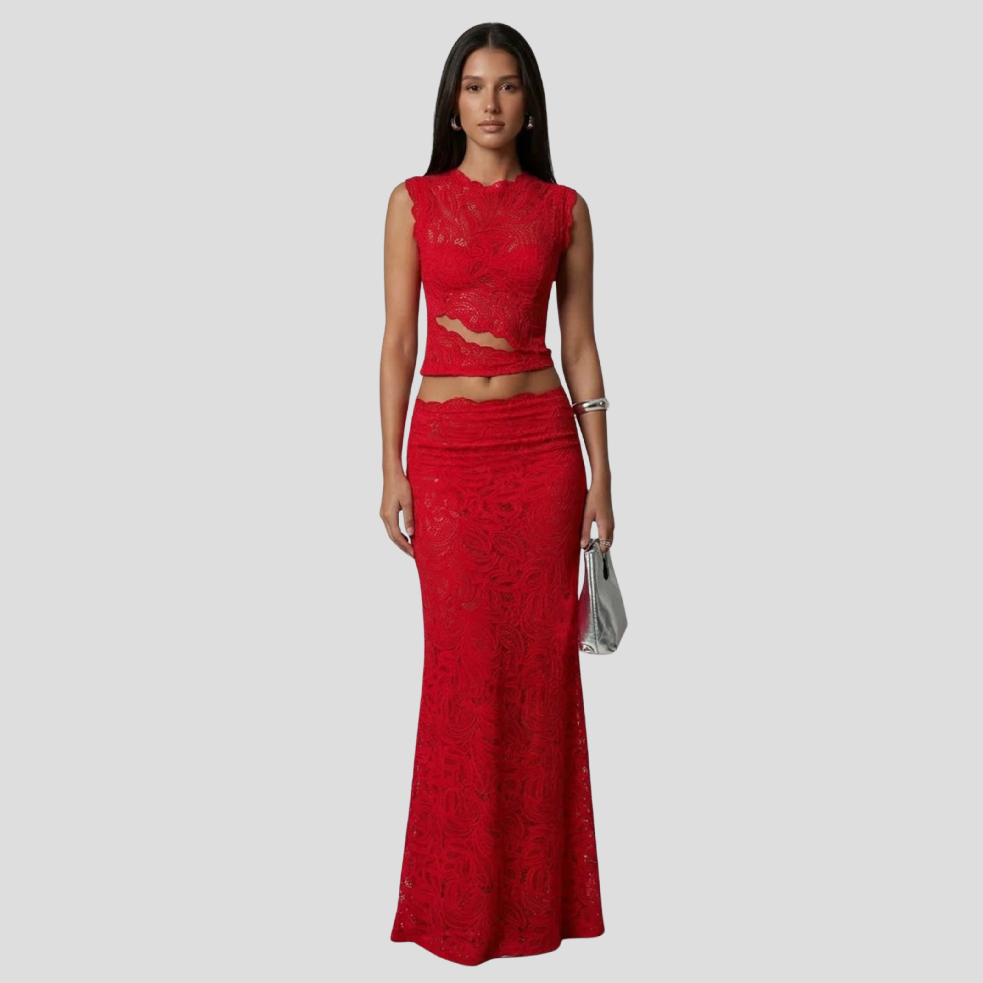 Women Maxi Set | Sleeveless Cropped Upper & High-Waist Skirt Alignment for Occasion Wear