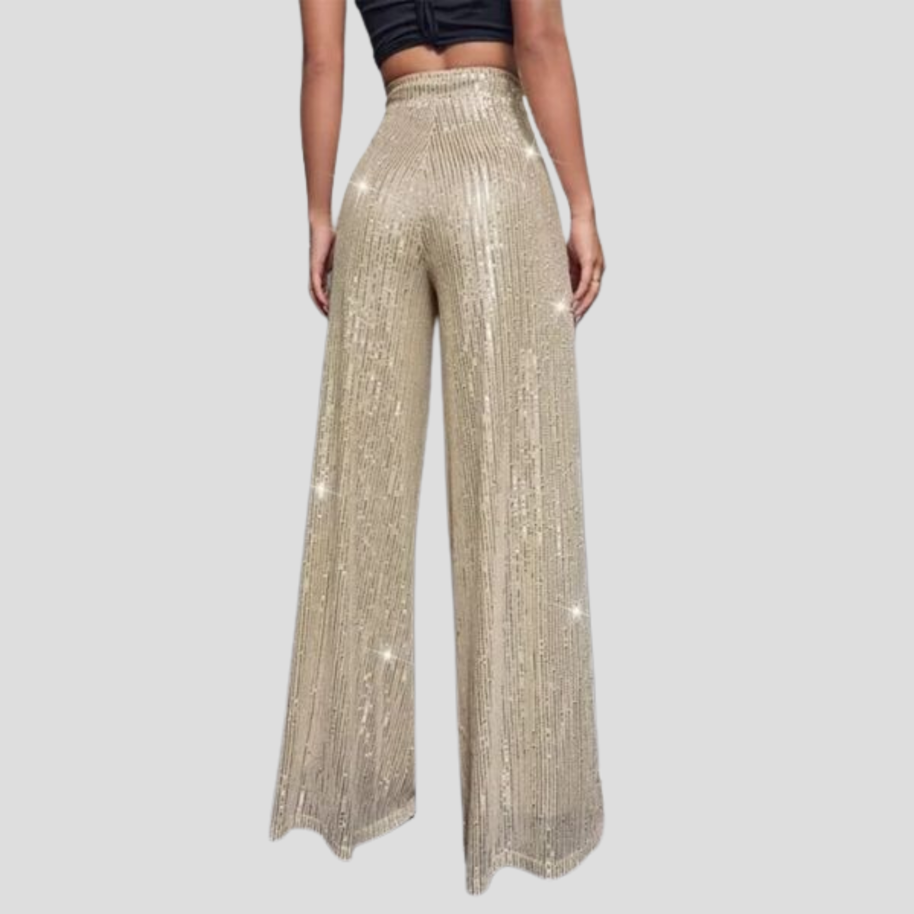 Women Pants | High-Waist Design & Wide-Leg Silhouette with Sequin Surface Detail