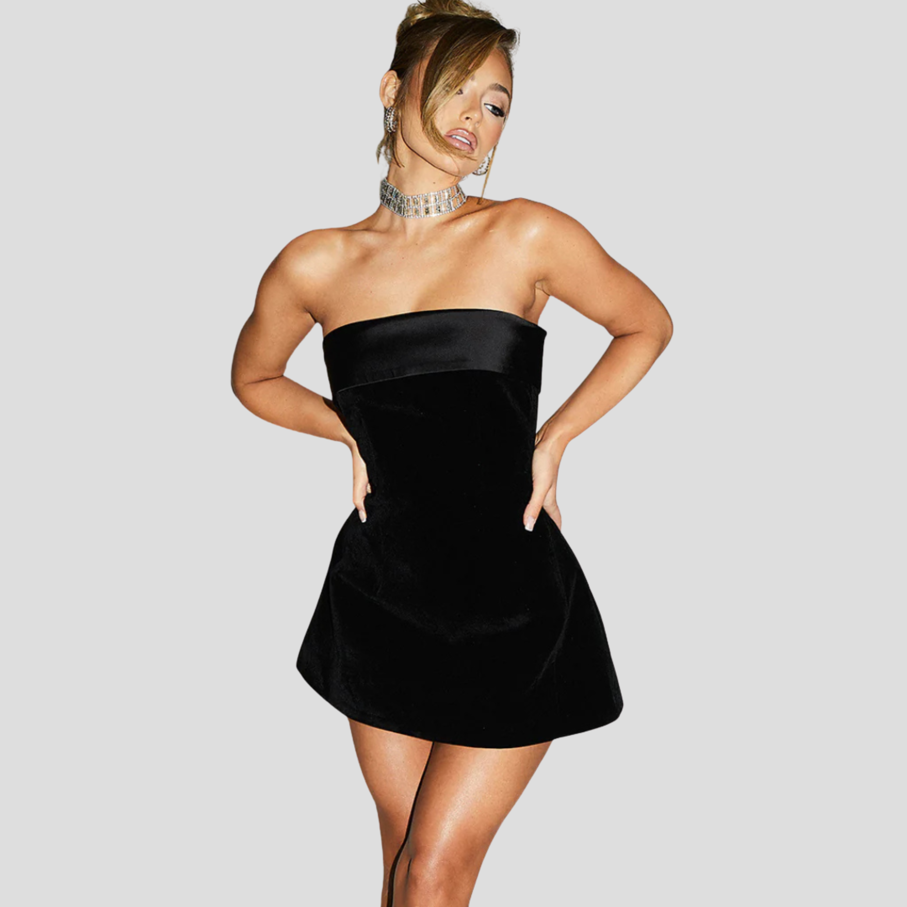 Women Mini Dress | Strapless Upper Design & Defined Trim Detail for Evening Wear