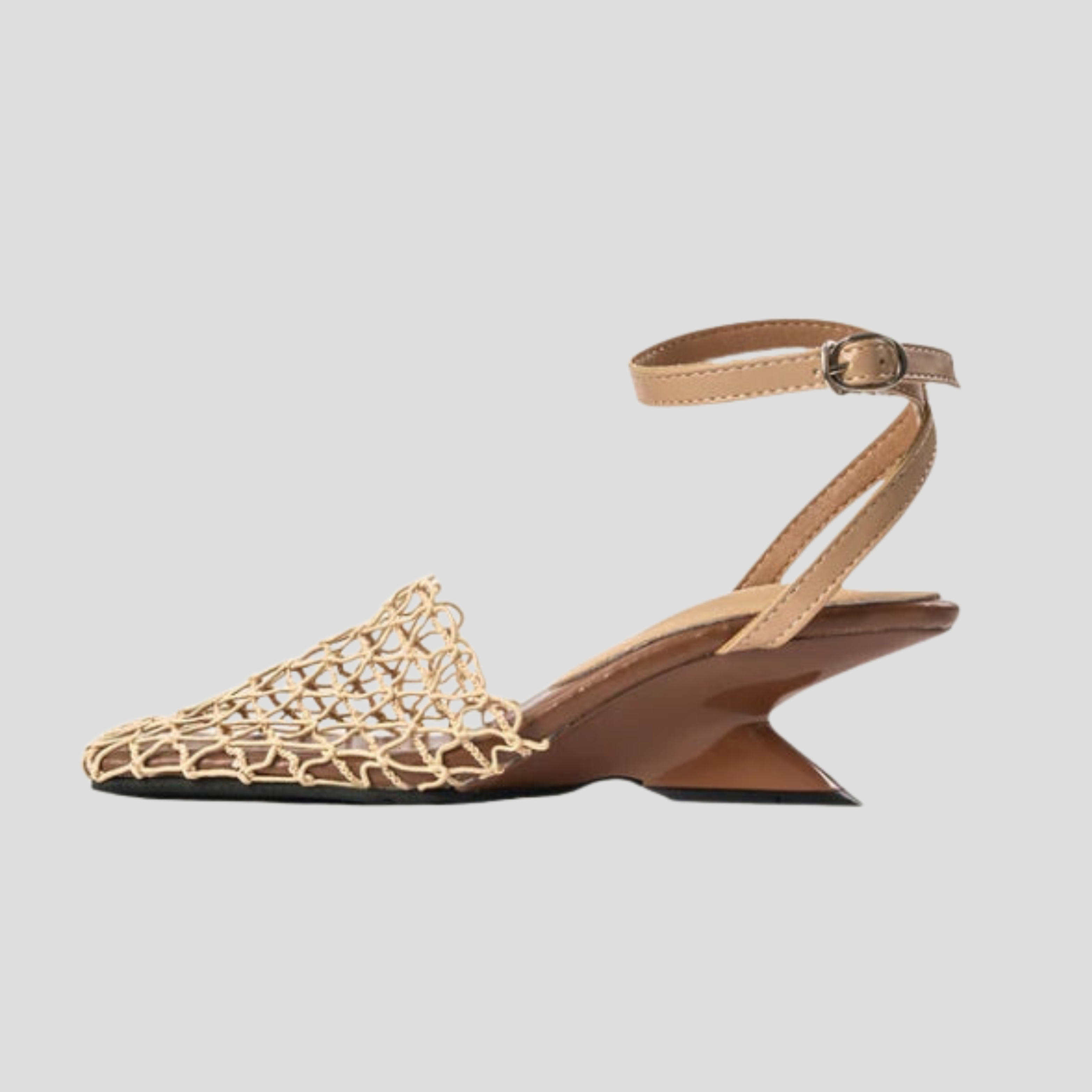 Women Heeled Sandals | Square Toe Frame & Net-Detail Upper Design for Summer Wear