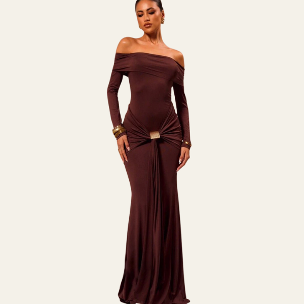 The Monaco Draped Off-Shoulder Evening Maxi Dress