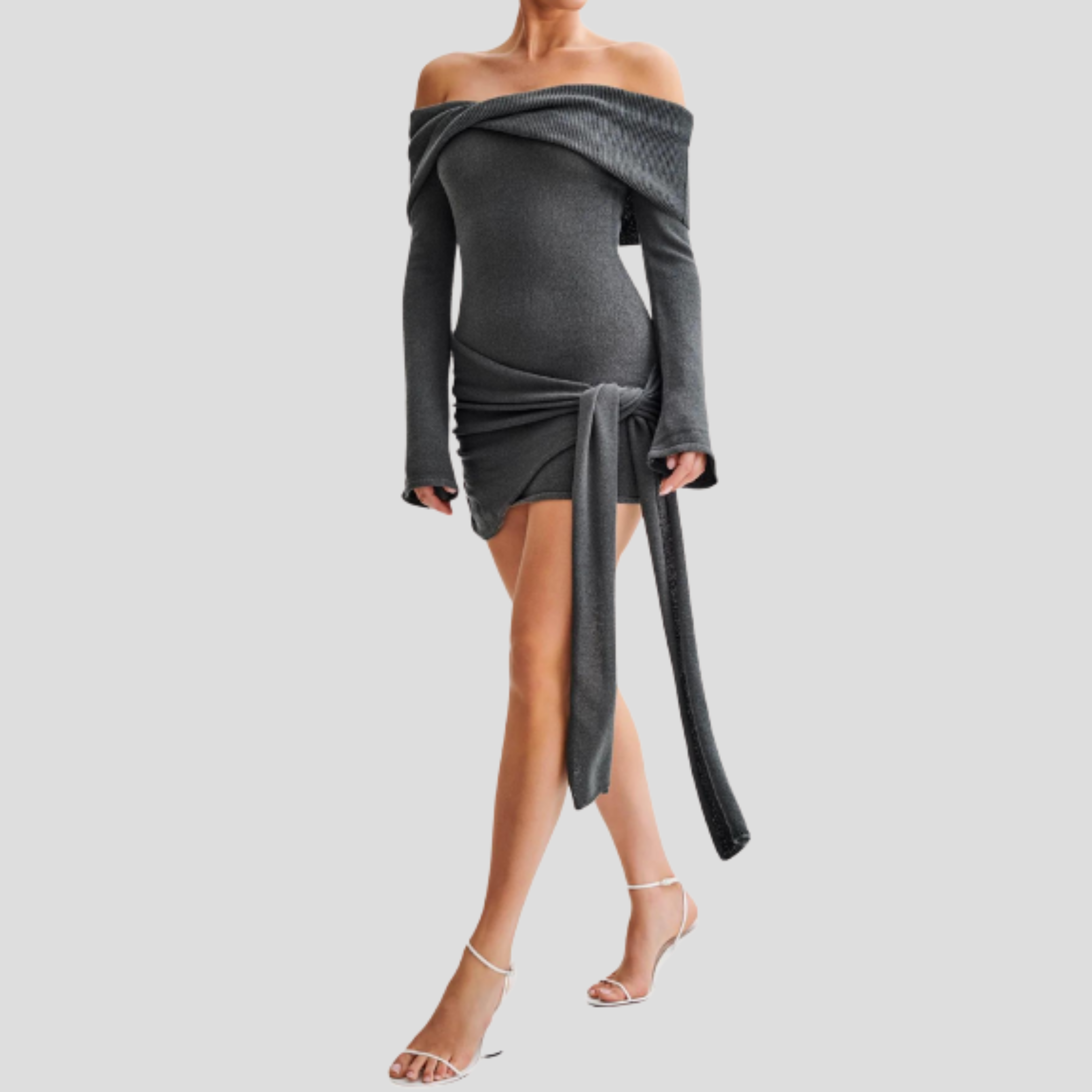 Women Mini Dress | Off-Shoulder Drape & Side-Tie Silhouette for Evening Wear