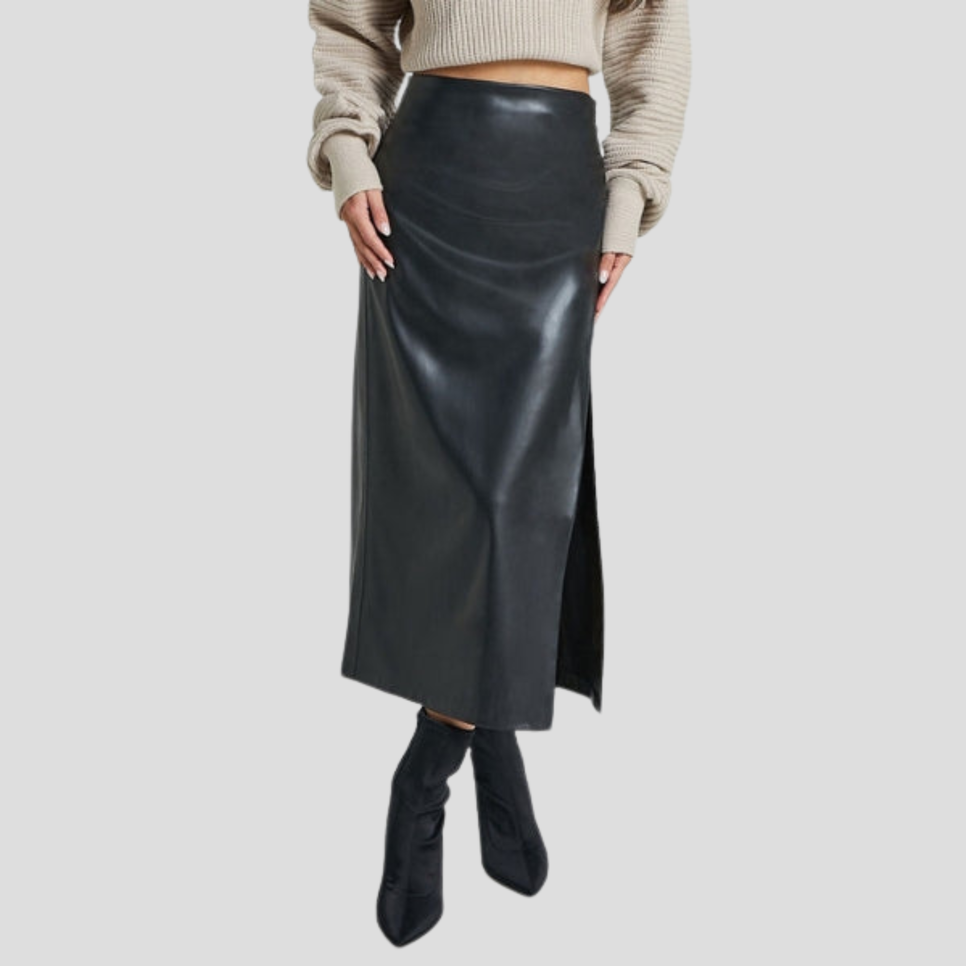 Women Midi Skirt | High-Waist Structure & Side-Slit Silhouette for Evening Wear