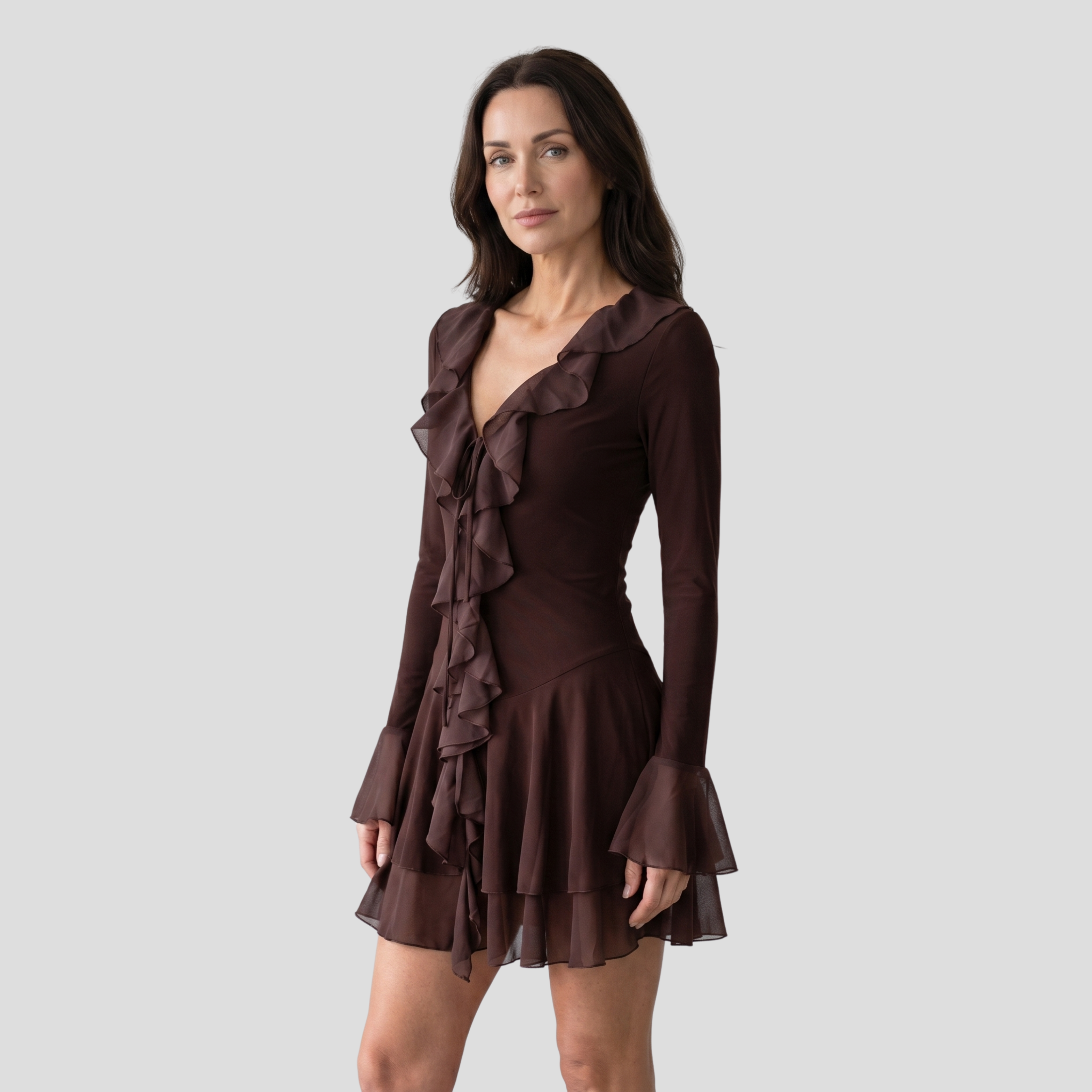 Women Mini Dress | Deep V Neckline Form & Ruffle Trim Alignment for Occasion Wear