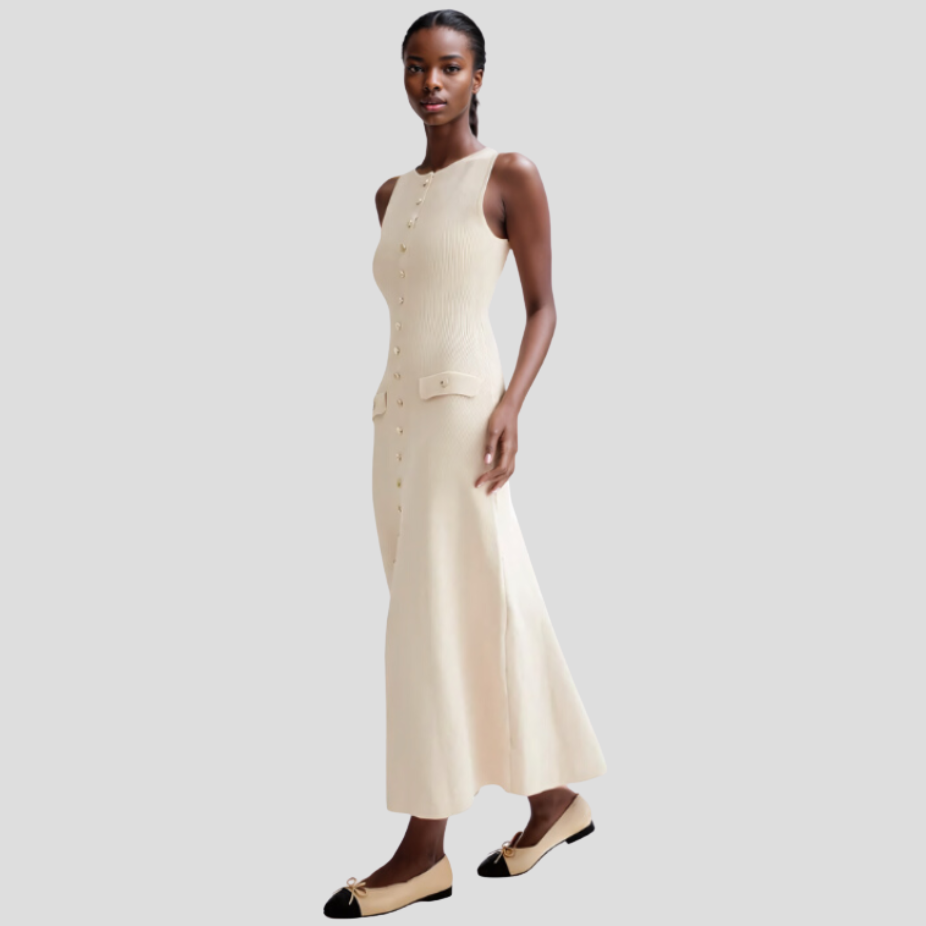Women Midi Dress | Sleeveless Silhouette & Button-Front Detail for Daily Wear