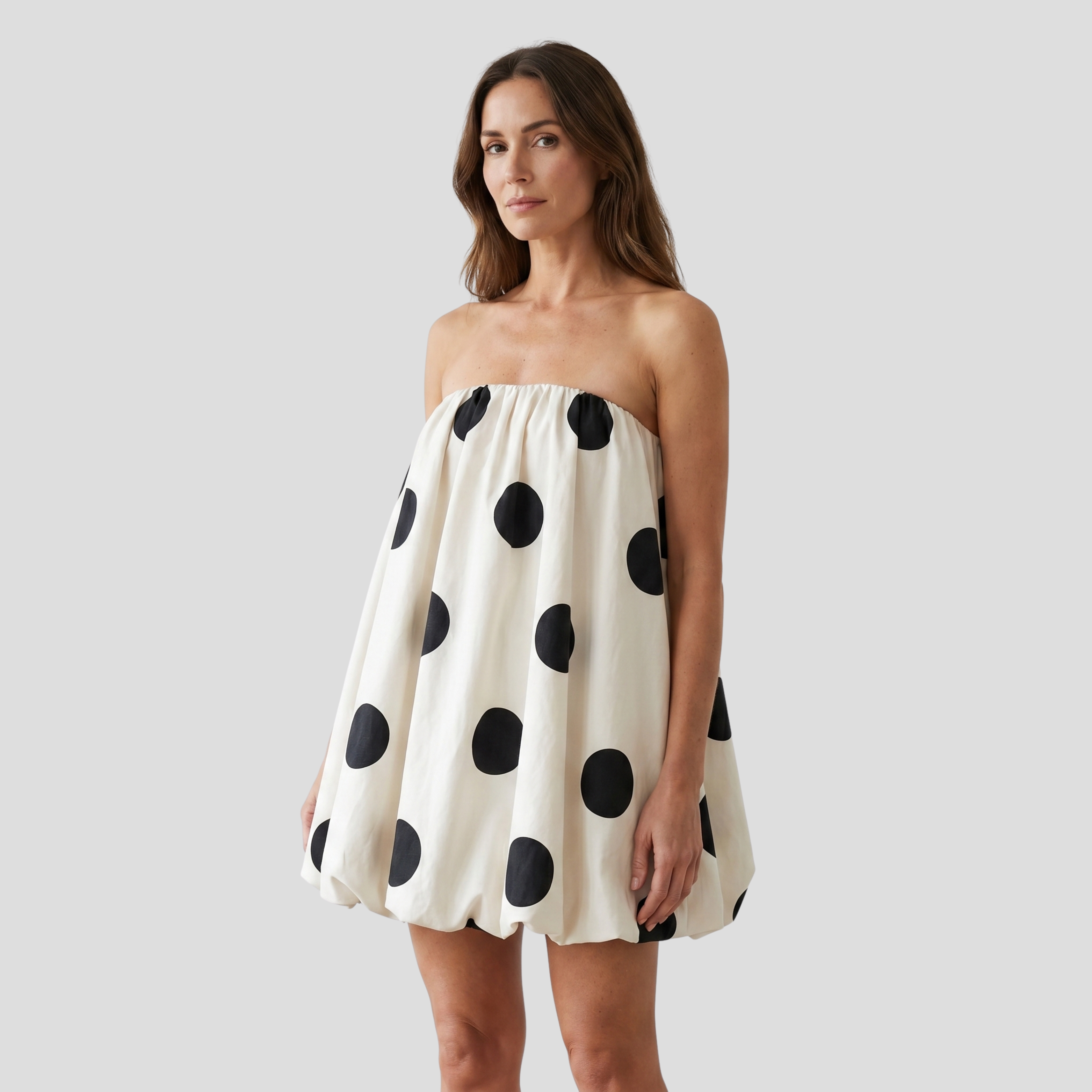 Women Mini Dress | Bubble Silhouette Form & Polka-Dot Pattern Alignment for Occasion Wear