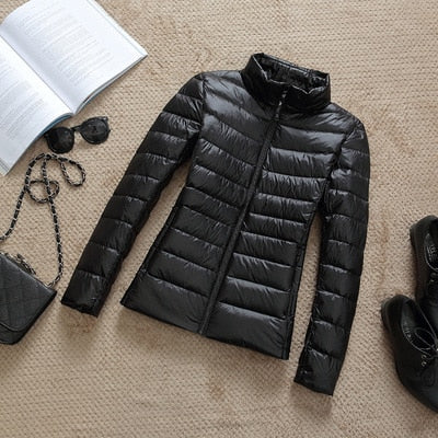 Women's Shiny Quilted Puffer Jacket | Short Zip-Up Winter Coat