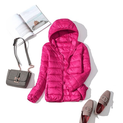 Women's shiny quilted short puffer jacket with zip-up front in multiple colours
