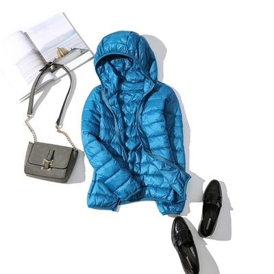 Women's shiny quilted short puffer jacket with zip-up front in multiple colours