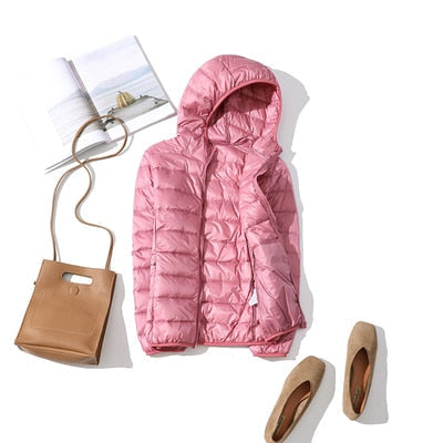 Women's shiny quilted short puffer jacket with zip-up front in multiple colours