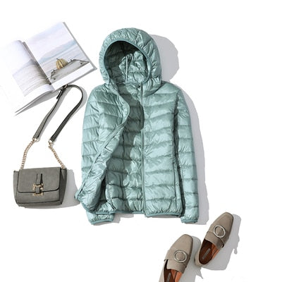 Women's shiny quilted short puffer jacket with zip-up front in multiple colours