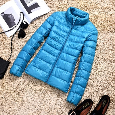 Women's Shiny Quilted Puffer Jacket | Short Zip-Up Winter Coat