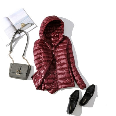 Women's shiny quilted short puffer jacket with zip-up front in multiple colours