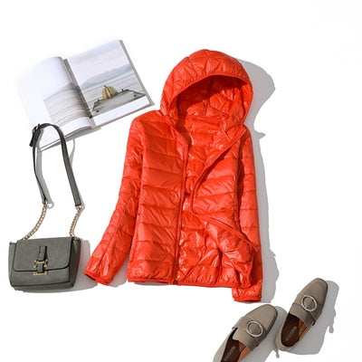 Women's shiny quilted short puffer jacket with zip-up front in multiple colours