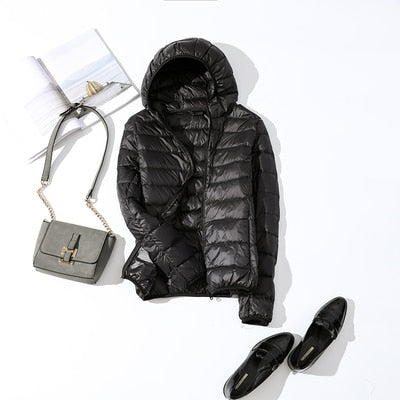 Women's shiny quilted short puffer jacket with zip-up front in multiple colours
