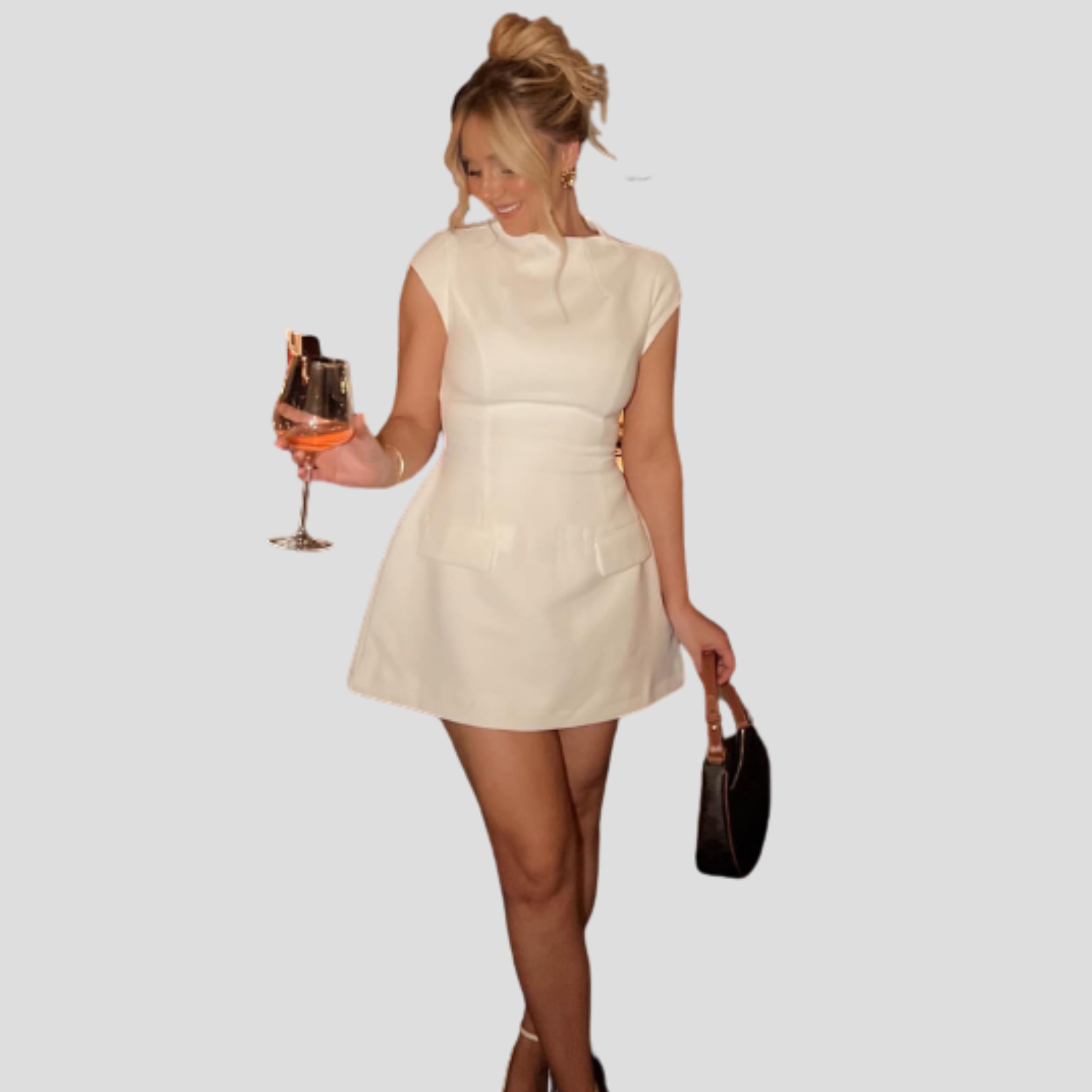 Women Mini Dress | Cap Sleeve Detail & Structured Pocket Flap Silhouette for Evening Wear