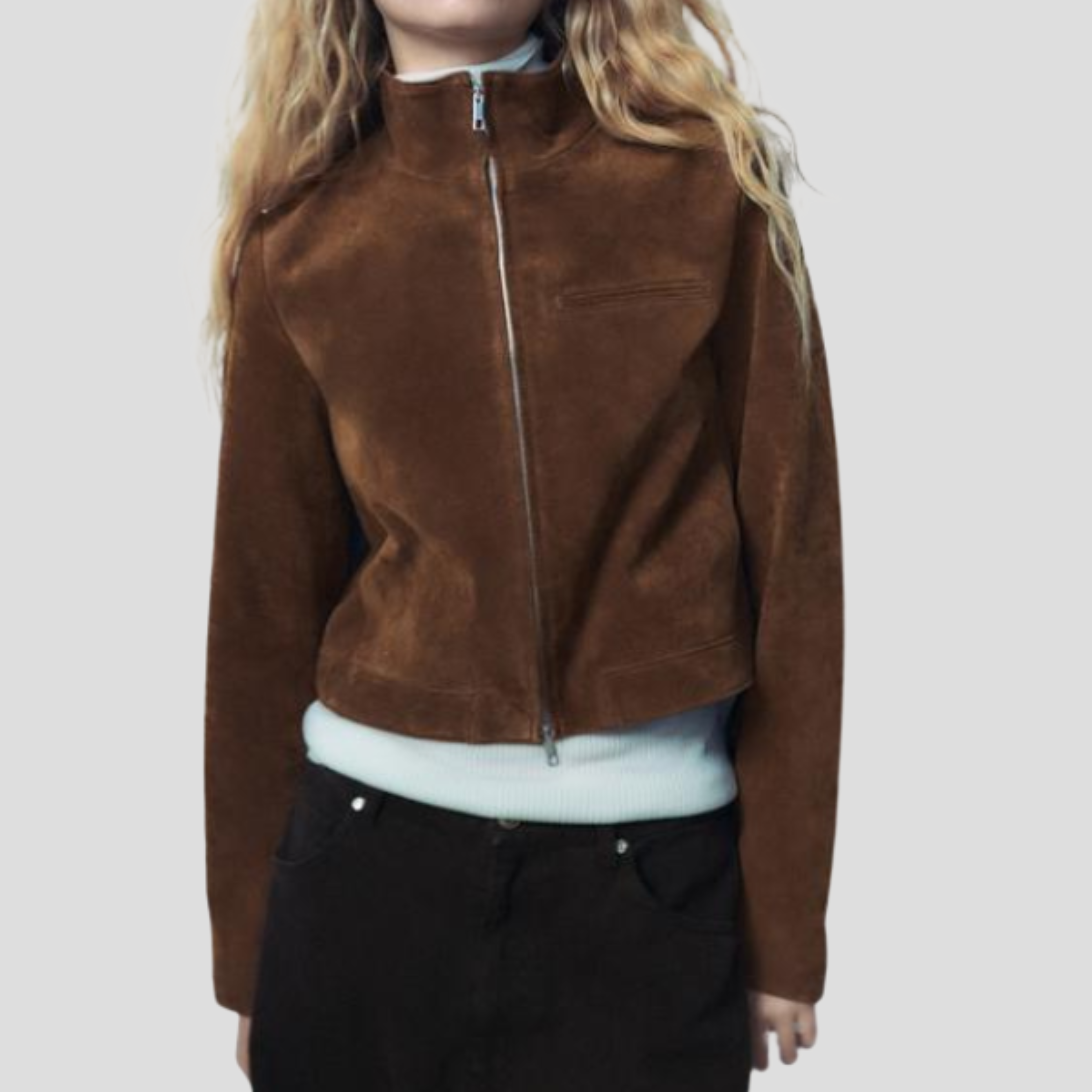 Women Jacket | Cropped Length & High Collar Zip Design for Daily Wear