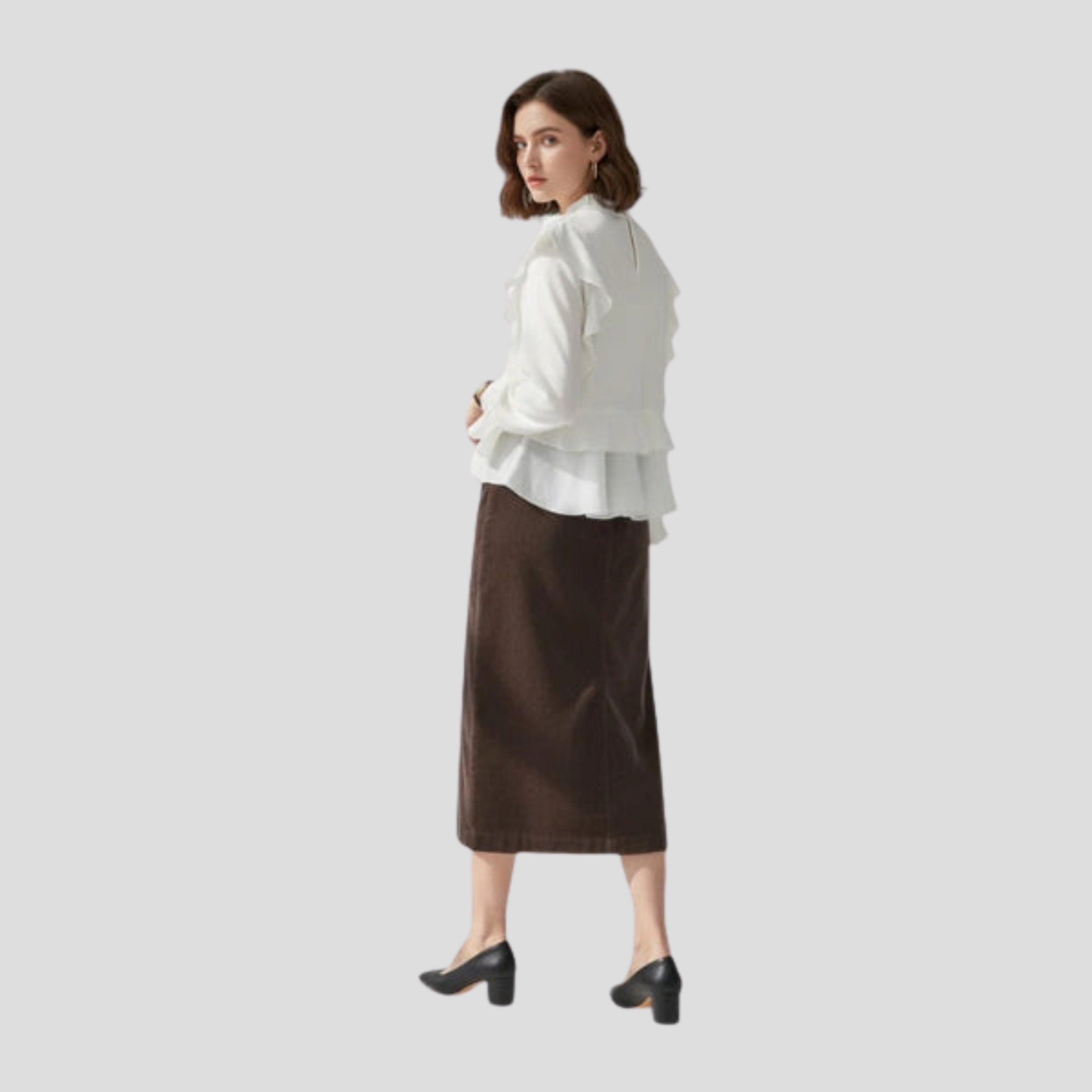 Women Midi Skirt | High-Waist Silhouette & Textured Vertical Rib Pattern for Daily Wear