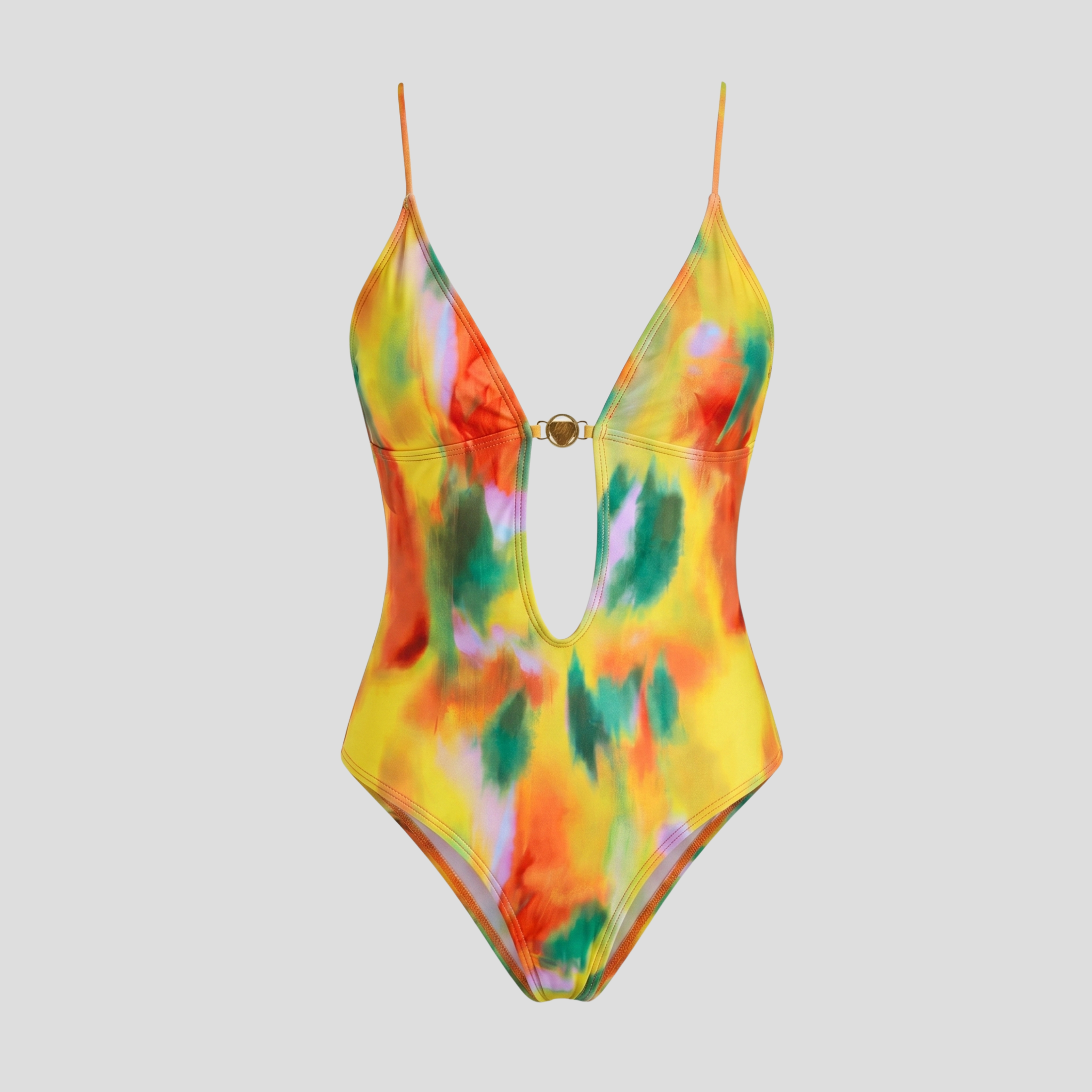 Women One-Piece Swimsuit | Gold Ring Detail & Open-Back Alignment for Swimwear