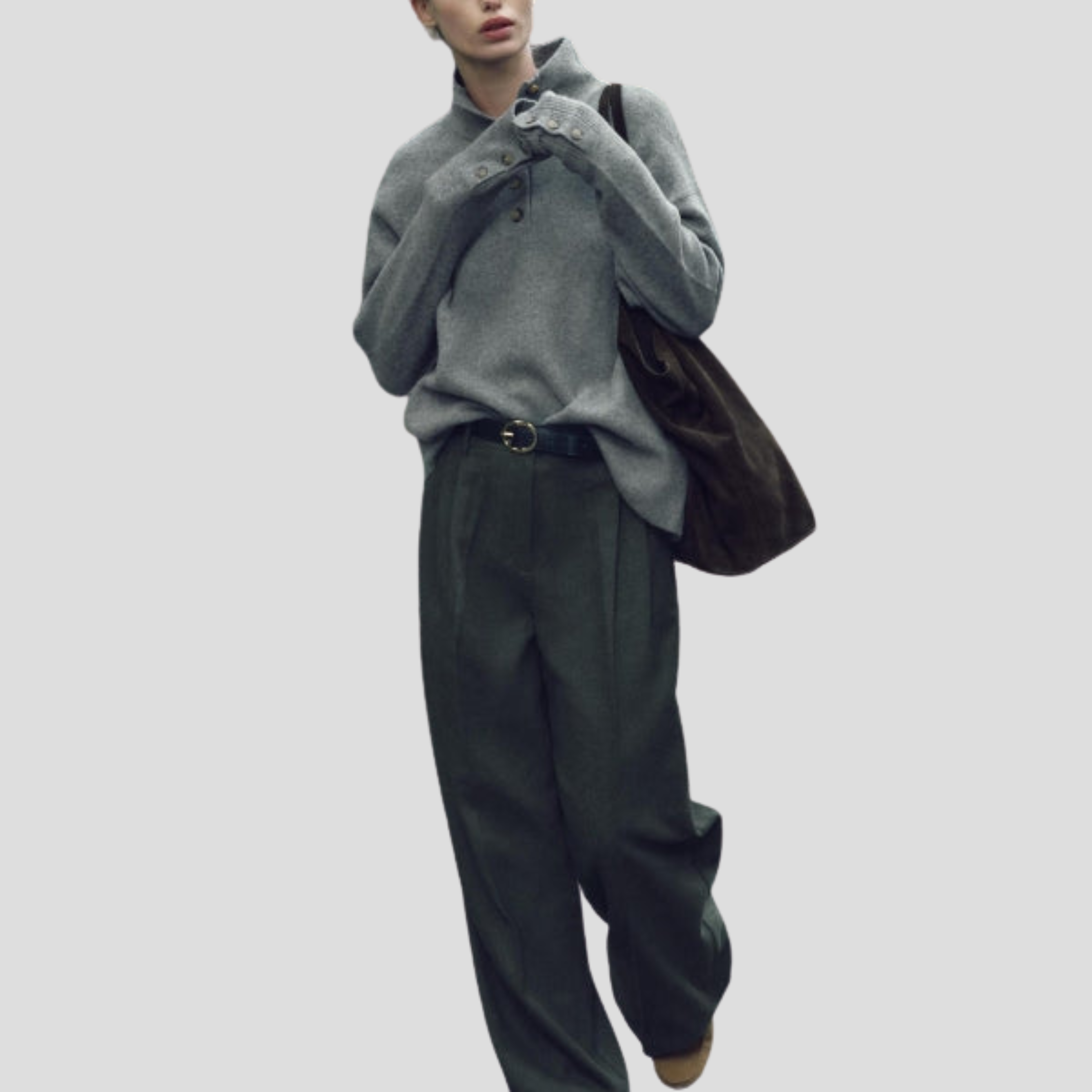 Women Sweater | Button Front Detail & Stand Collar Silhouette for Daily Wear