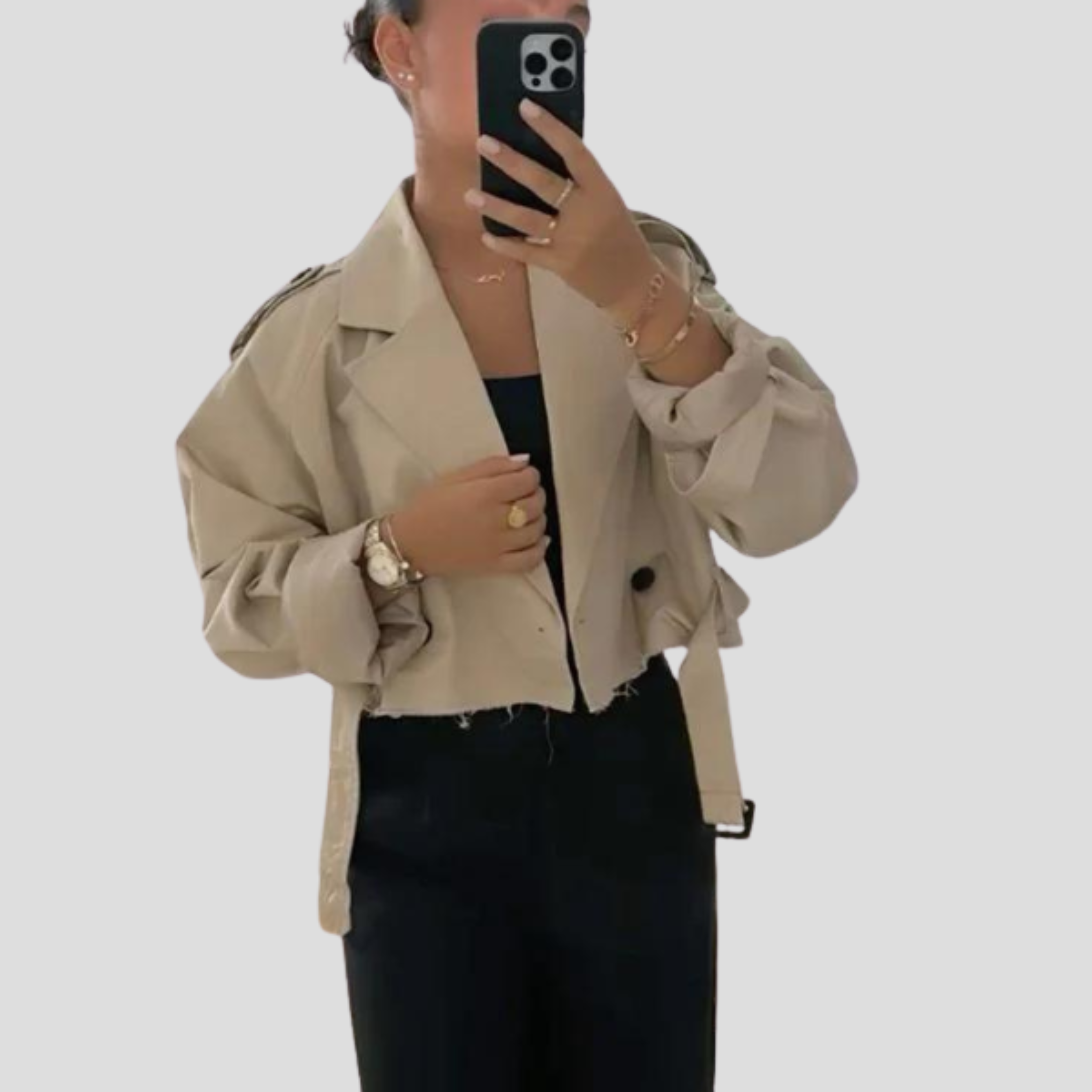 Women Jacket | Cropped Length & Belted Waist Structure for Daily Use