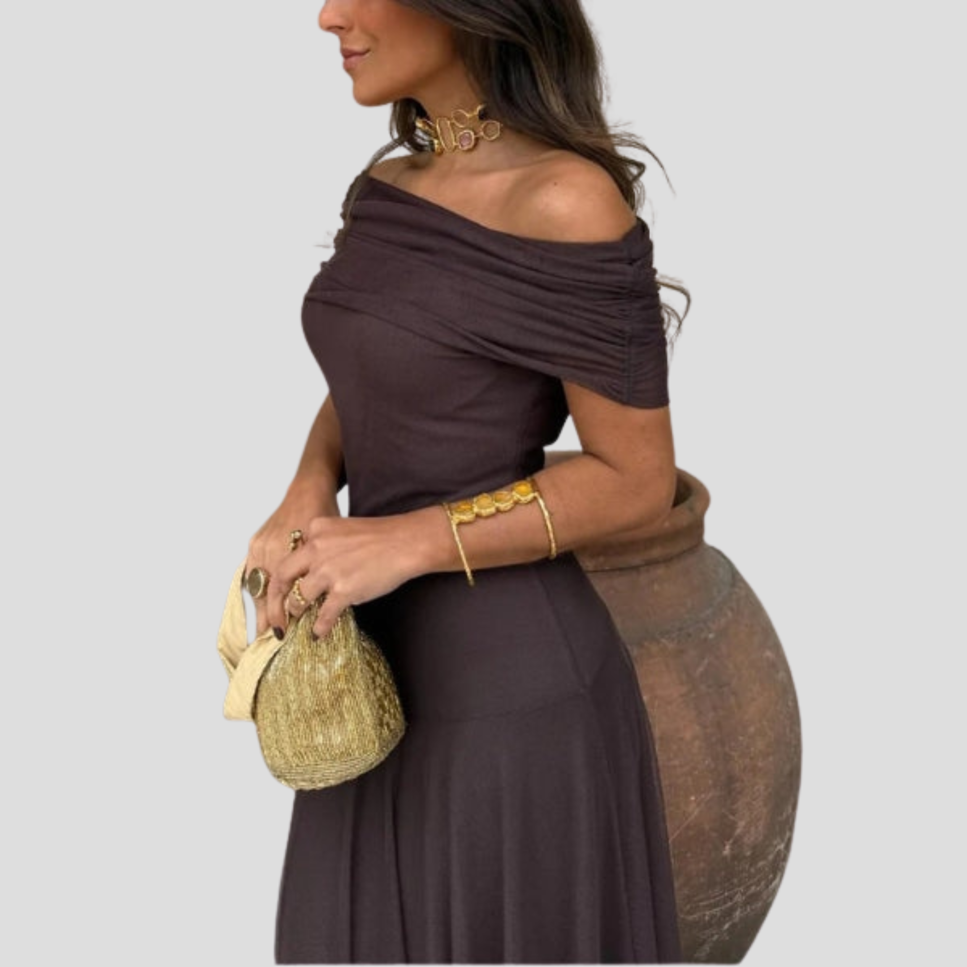Women Maxi Dress | Off-Shoulder Neckline & Sheer Overlay Silhouette for Evening Wear