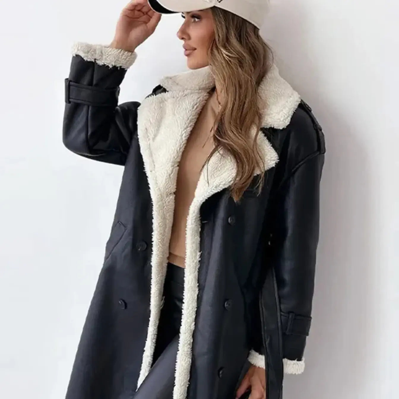 Women's Long Classic Coat | With Fleece Lining & Teddy Collar | Warm | Elegant | For Winter & Everyday