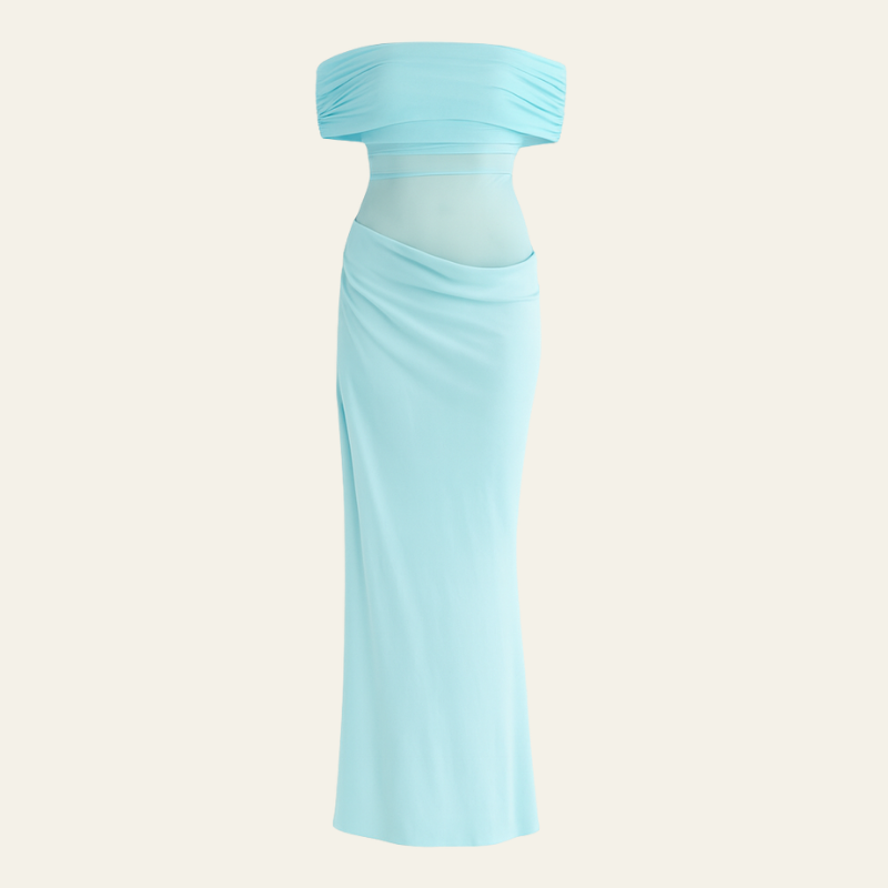 The Capri Off-Shoulder Draped Evening Maxi Dress