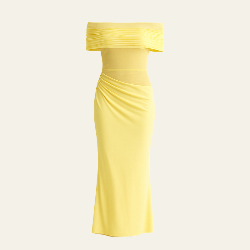 The Capri Off-Shoulder Draped Evening Maxi Dress