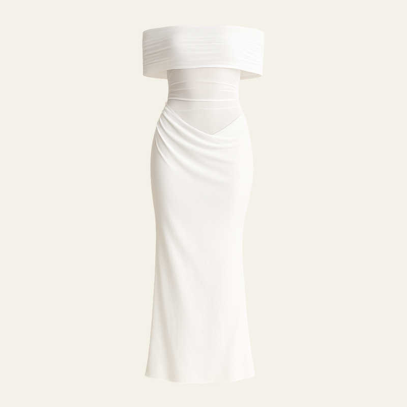 The Capri Off-Shoulder Draped Evening Maxi Dress