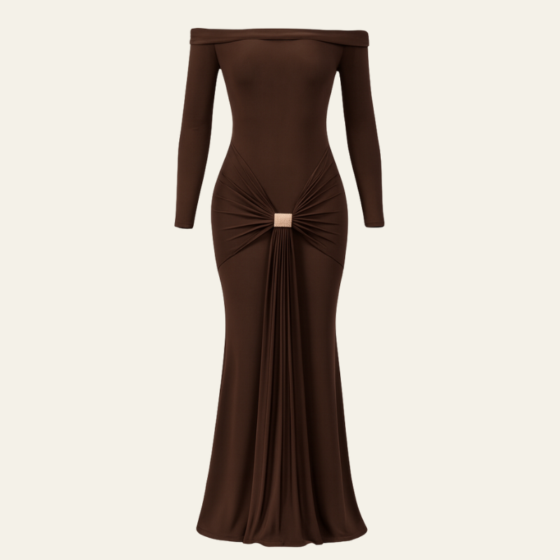 The Monaco Draped Off-Shoulder Evening Maxi Dress