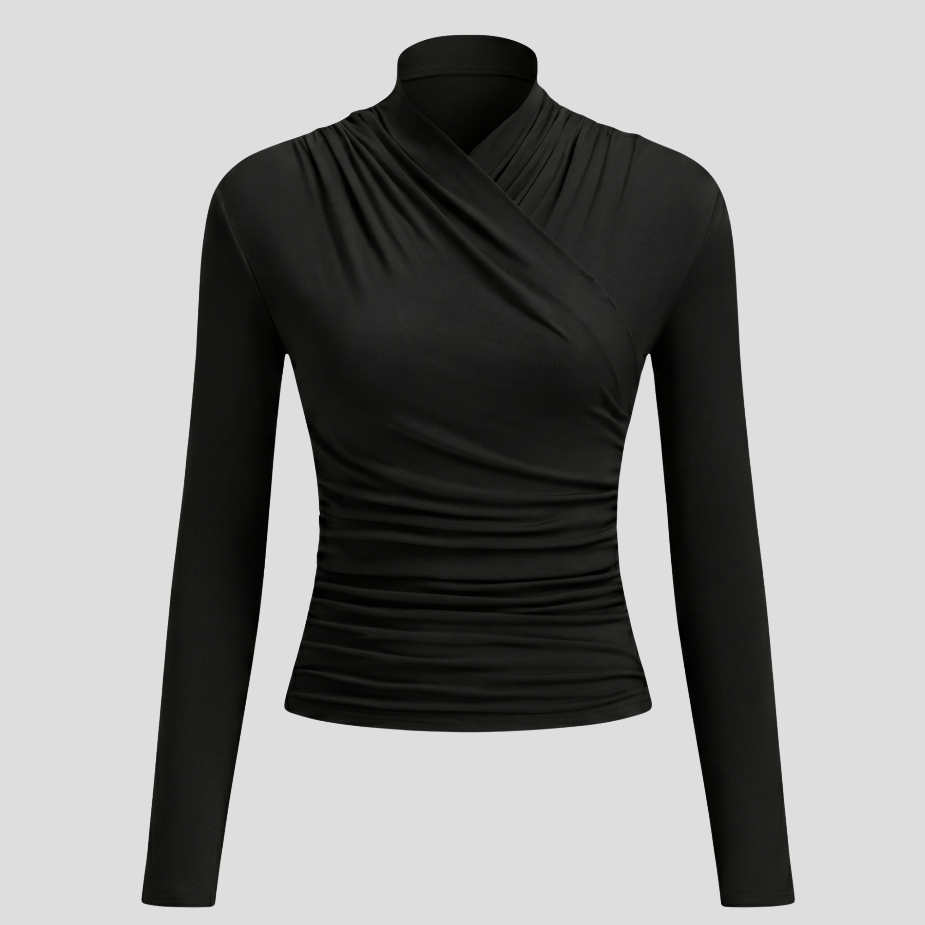 Women Long-Sleeve Top | Wrap Neckline Form & Ruched Waist Alignment for Daily Wear
