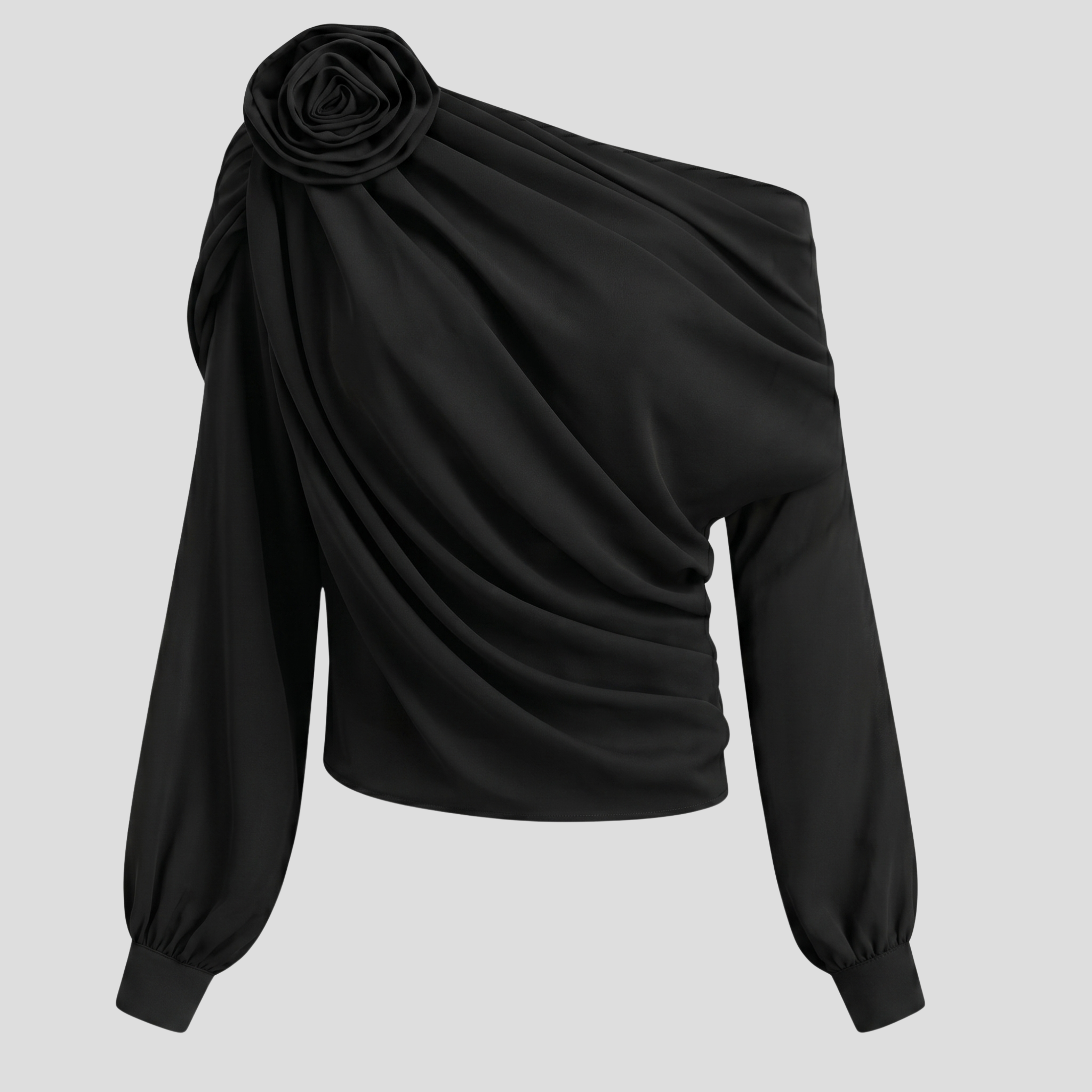 Women One-Shoulder Top | Rosette Detail Form & Draped Line Alignment for Occasion Wear