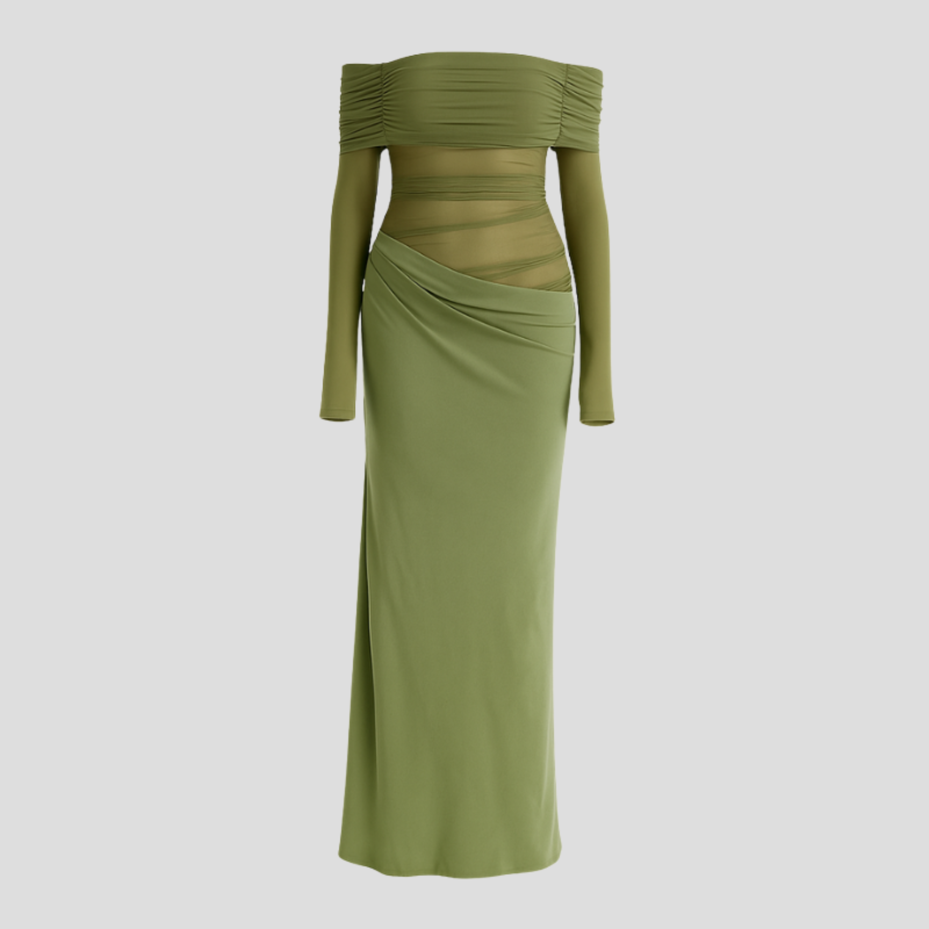 sheer drape dress Women's Mocha Sheer Rib Drape Maxi Dress