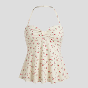 Women Halter Top | Floral Pattern Definition & Ruffled Peplum Alignment for Daily Wear