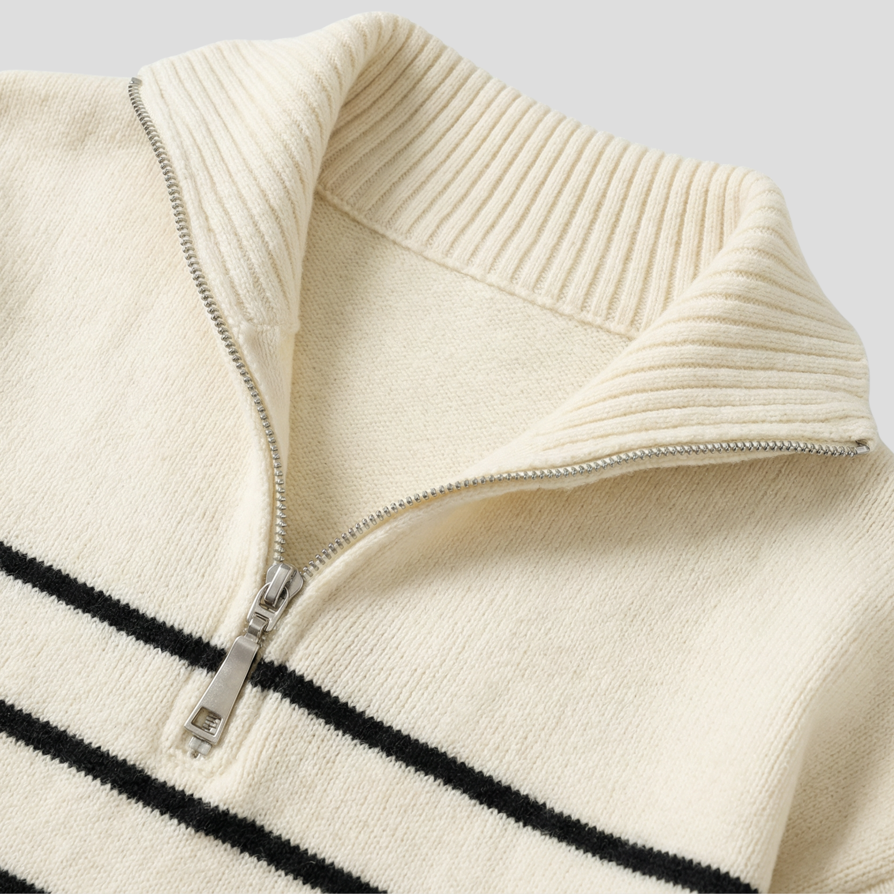 Women Sweater | Half Zip Front & Striped Surface Design for Daily Wear