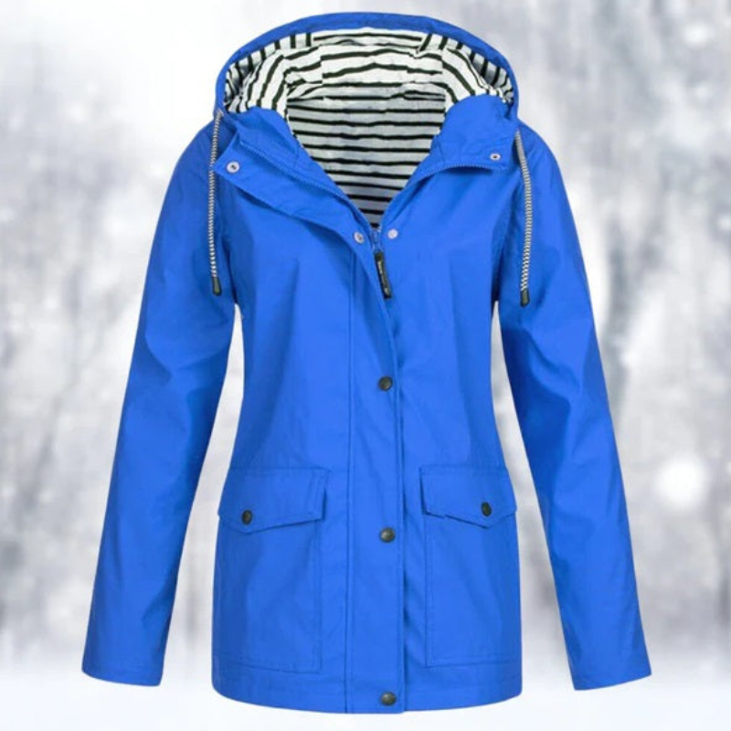 Women's lightweight hooded rain jacket with front pockets, shown in several colours