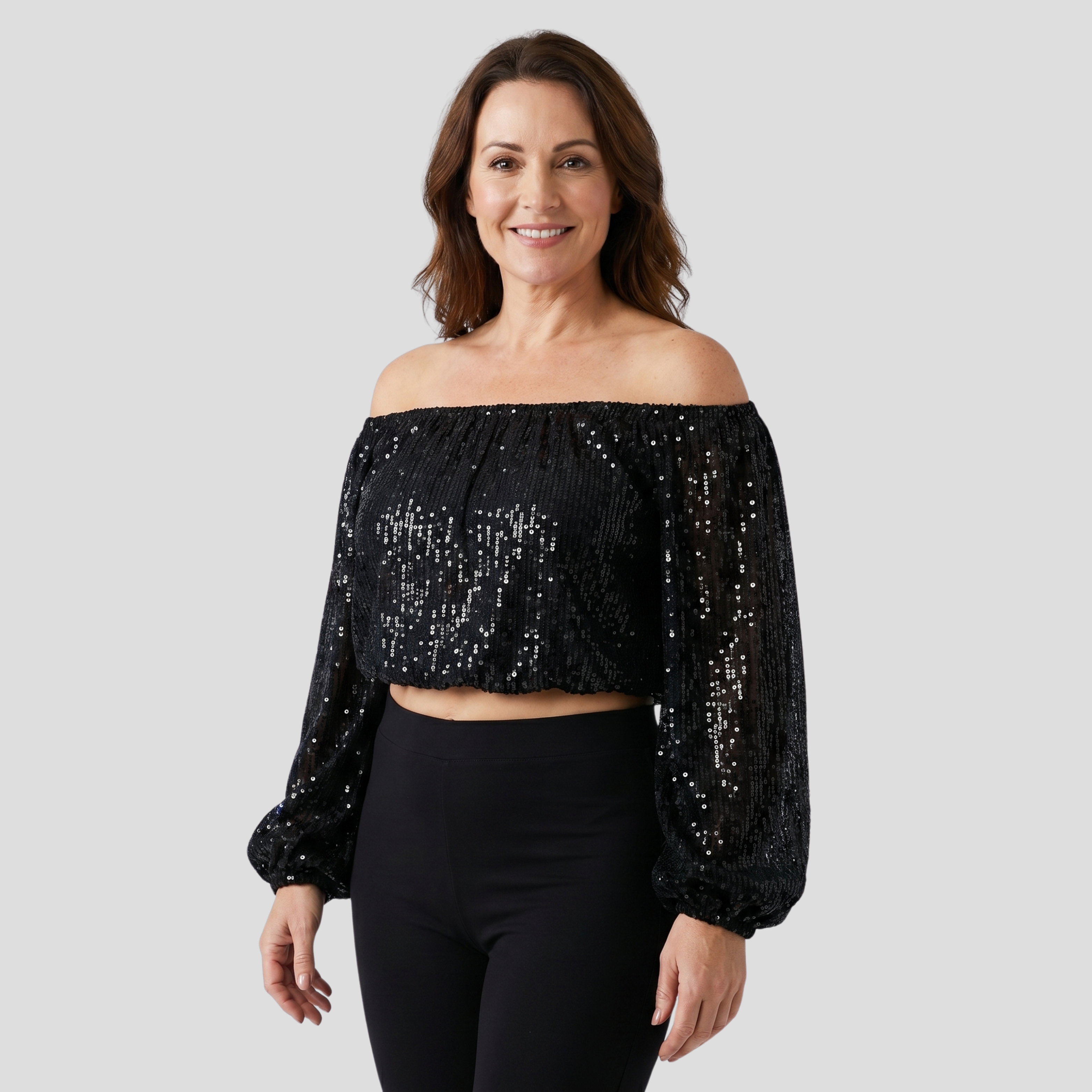 Women Off-Shoulder Blouse | Gathered Neckline Form & Sequin Surface Definition for Occasion Wear